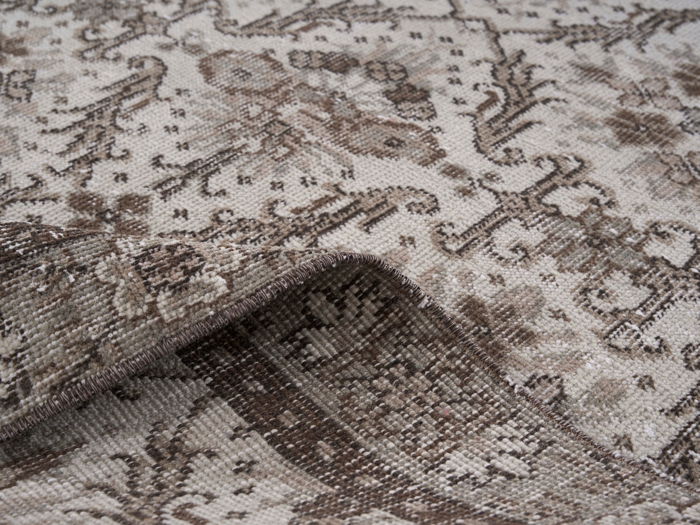 Turkish Isparta area rug in cream and brown, view 9 of 10