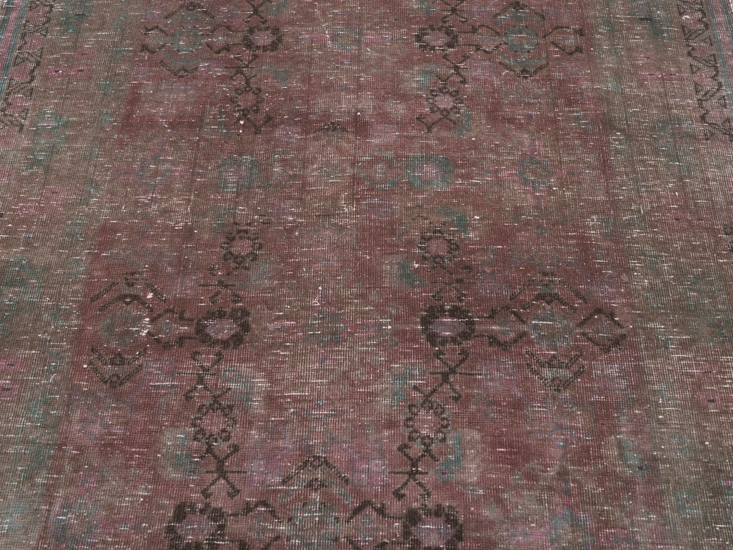 Persian Hamedan runner rug in dusty rose and faded red, view 4 of 10