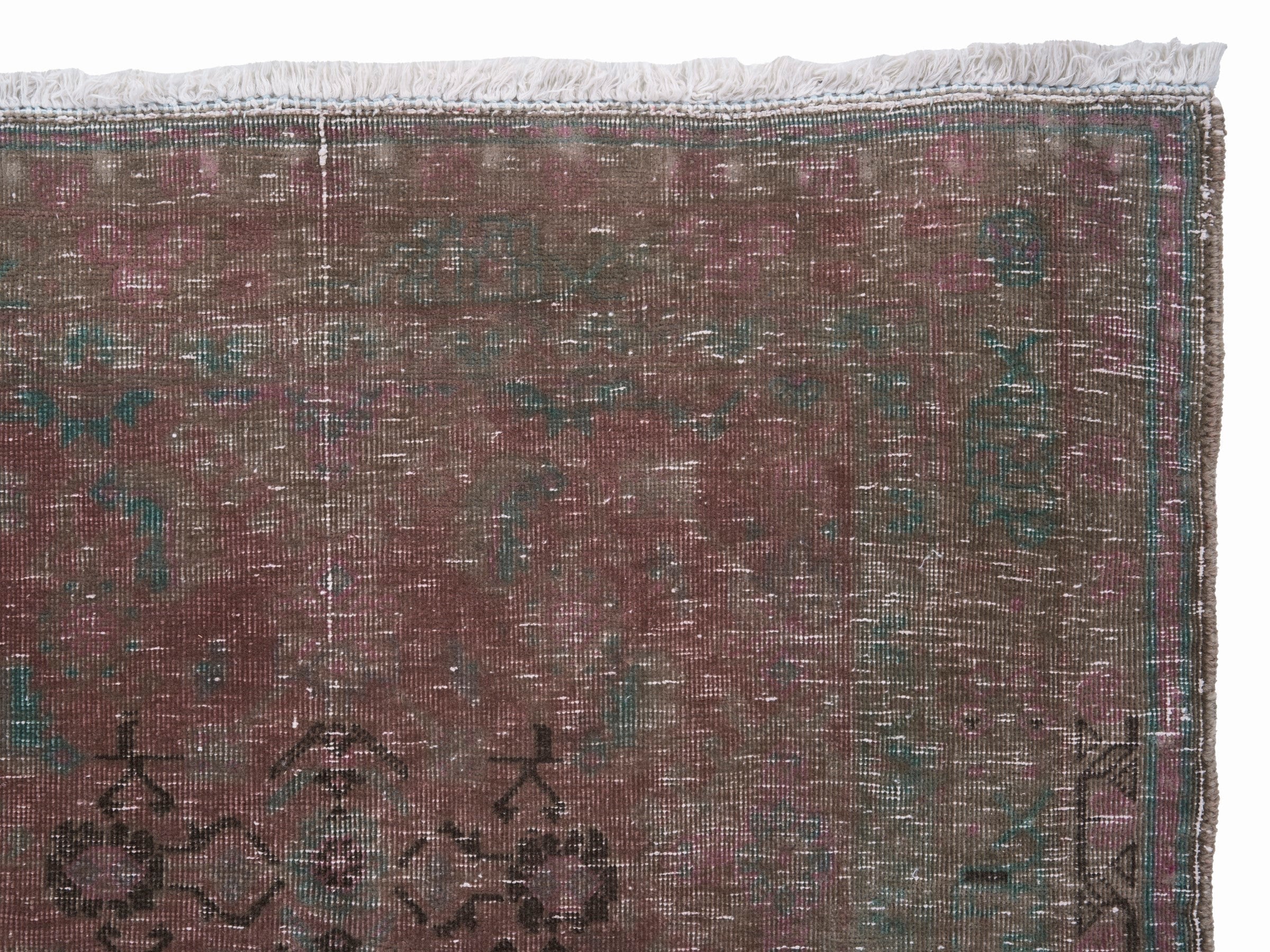 Persian Hamedan runner rug in dusty rose and faded red, view 8 of 10