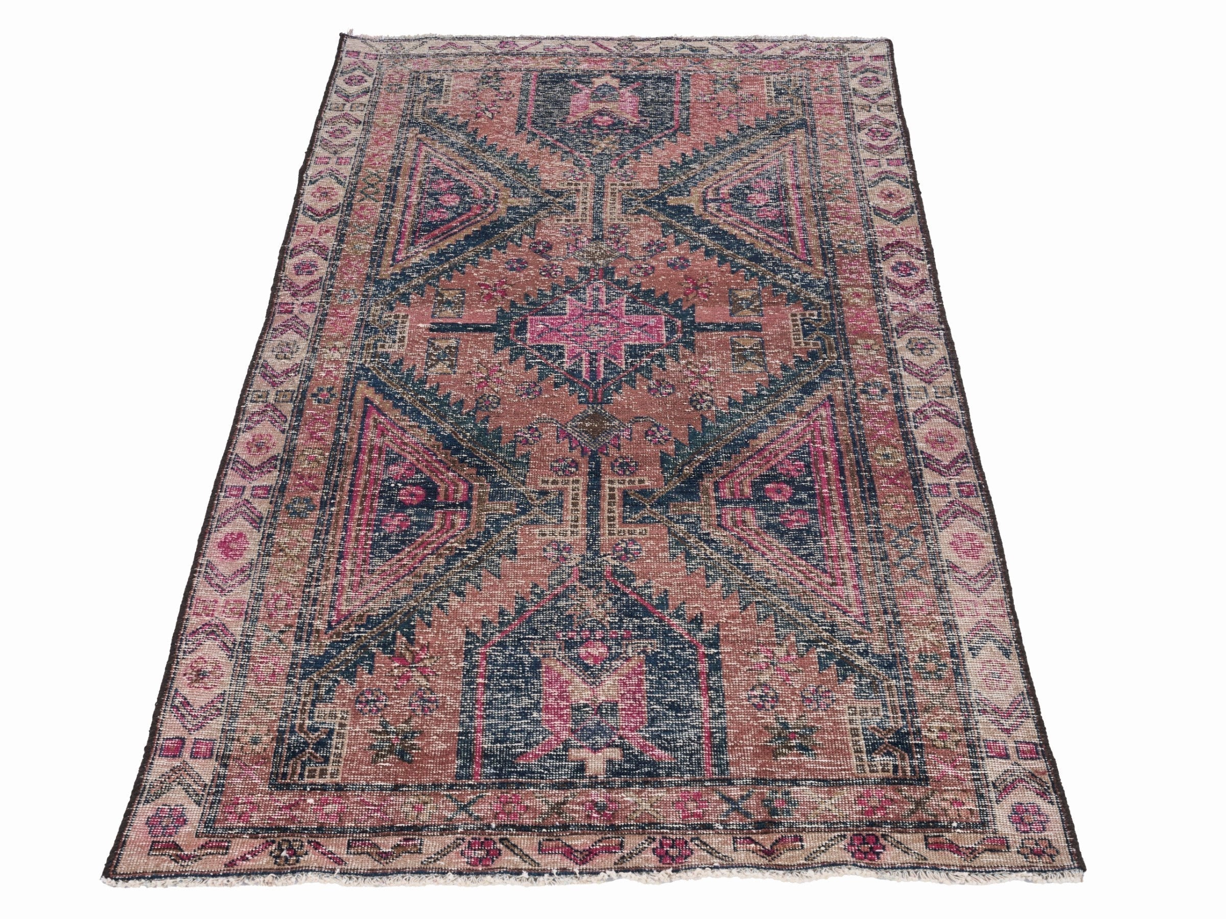 Persian Lori area rug in dusty rose and deep indigo, view 2 of 10