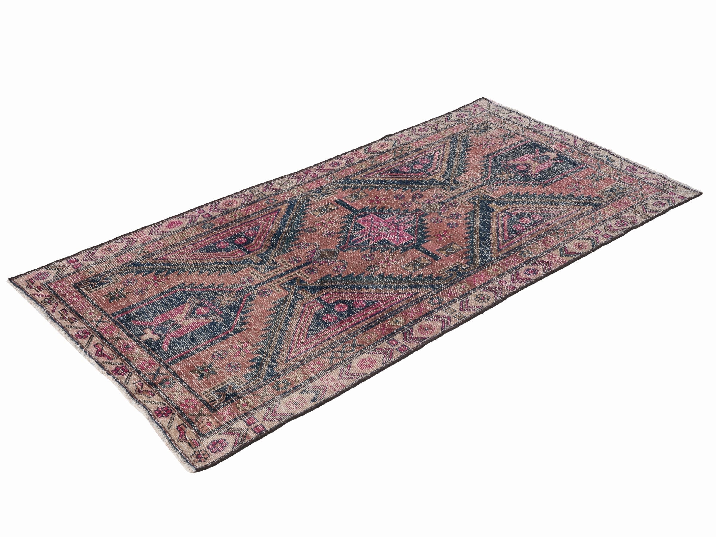 Persian Lori area rug in dusty rose and deep indigo, view 3 of 10