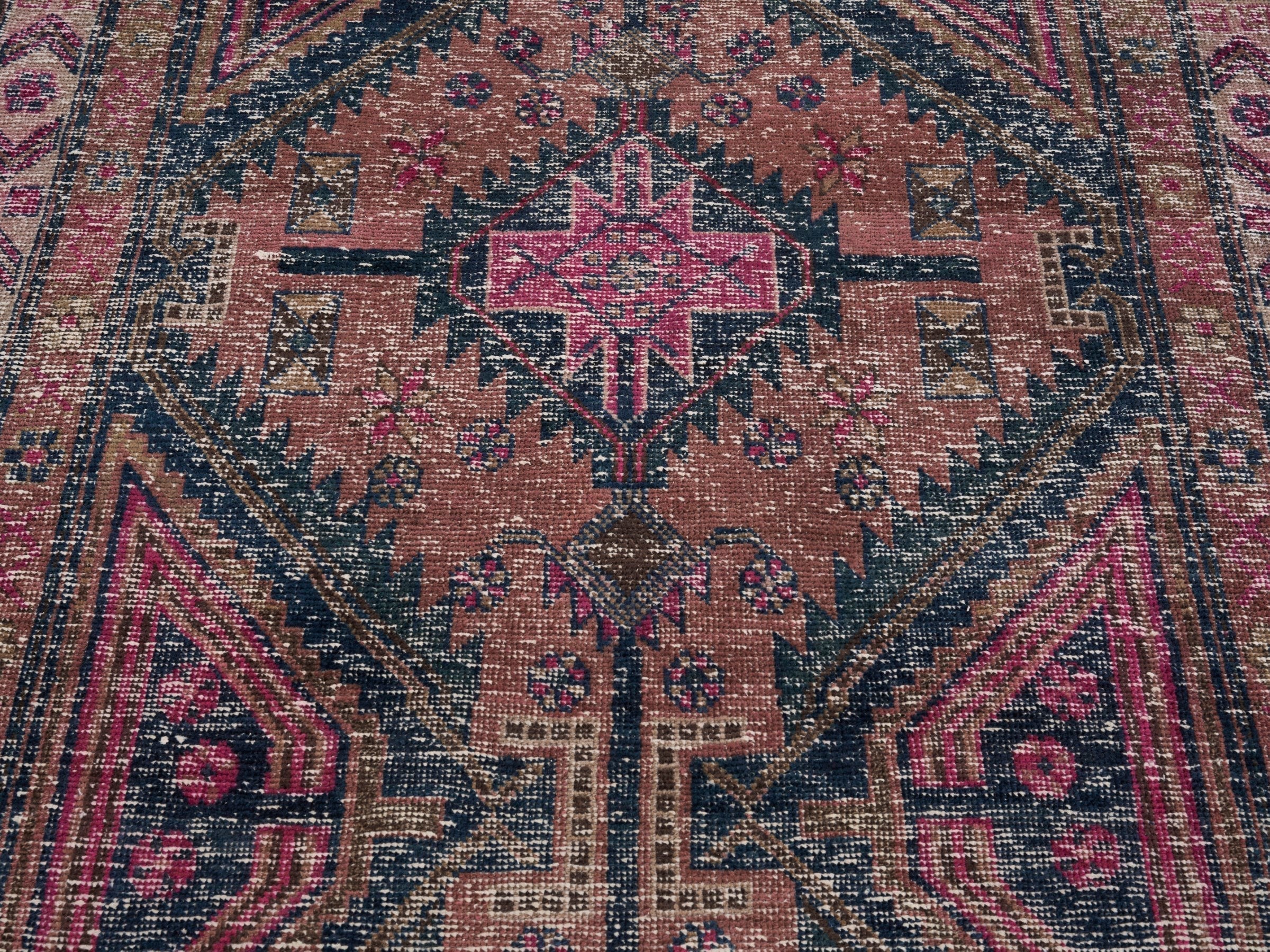 Persian Lori area rug in dusty rose and deep indigo, view 4 of 10