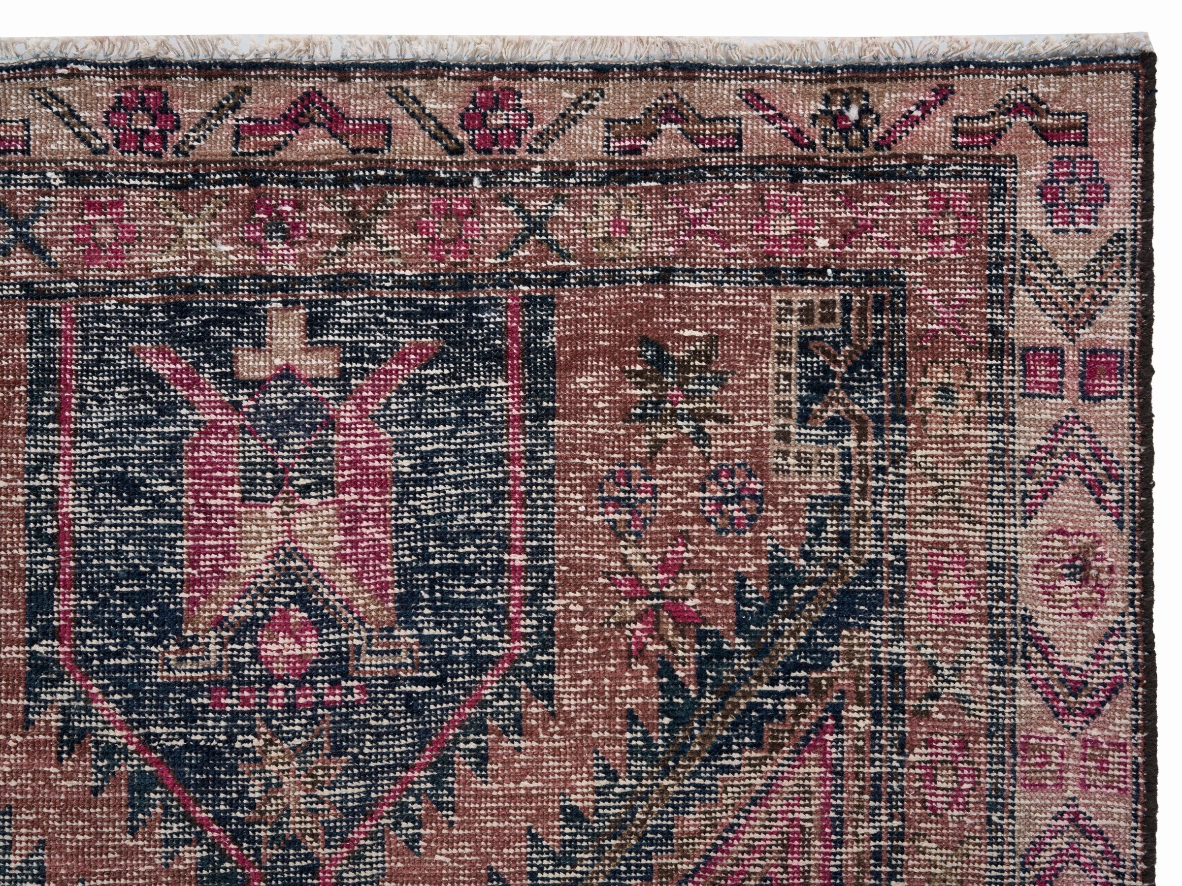 Persian Lori area rug in dusty rose and deep indigo, view 8 of 10