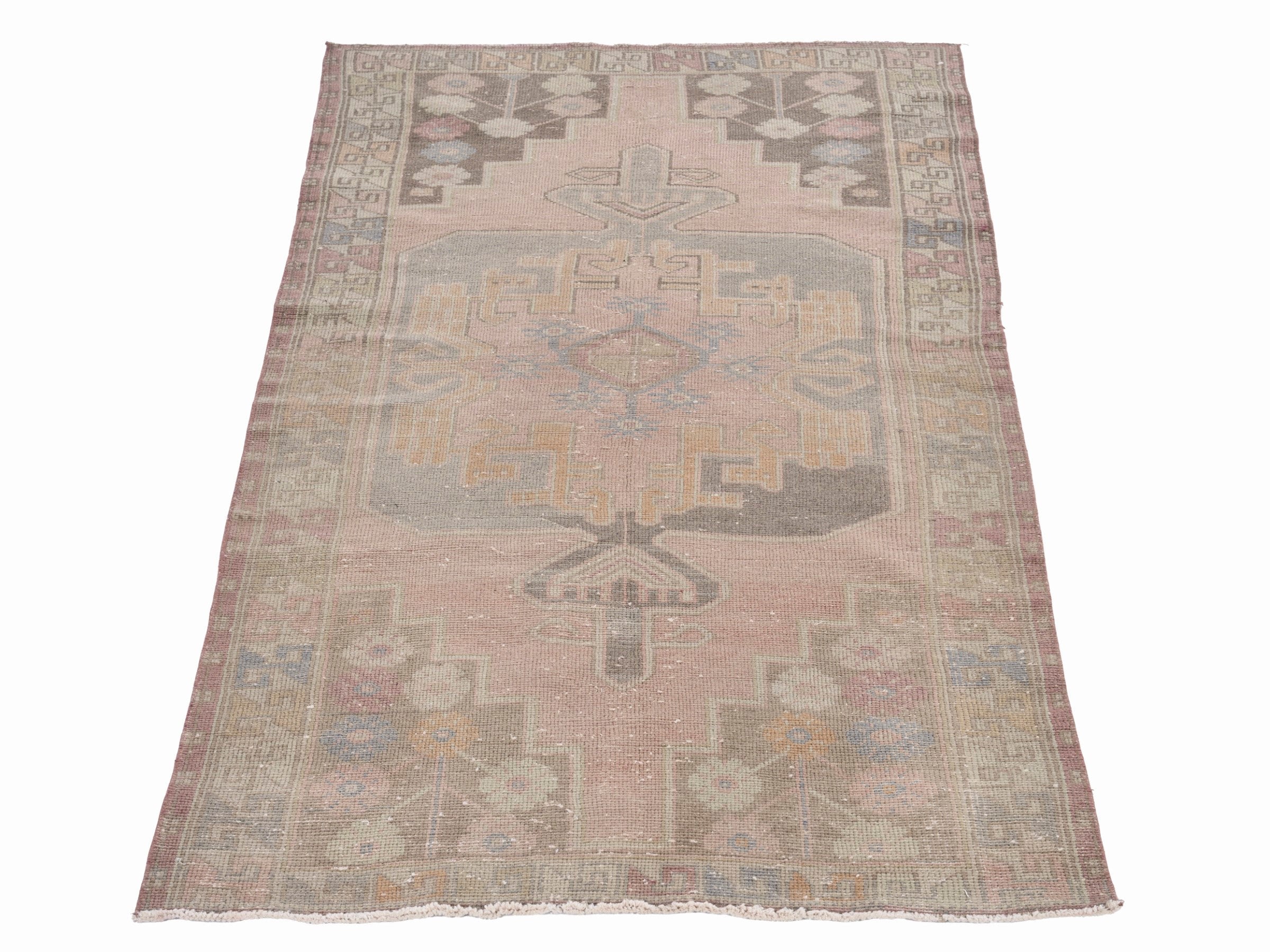 Turkish Anatolian runner rug in dusty rose and greige, view 2 of 10