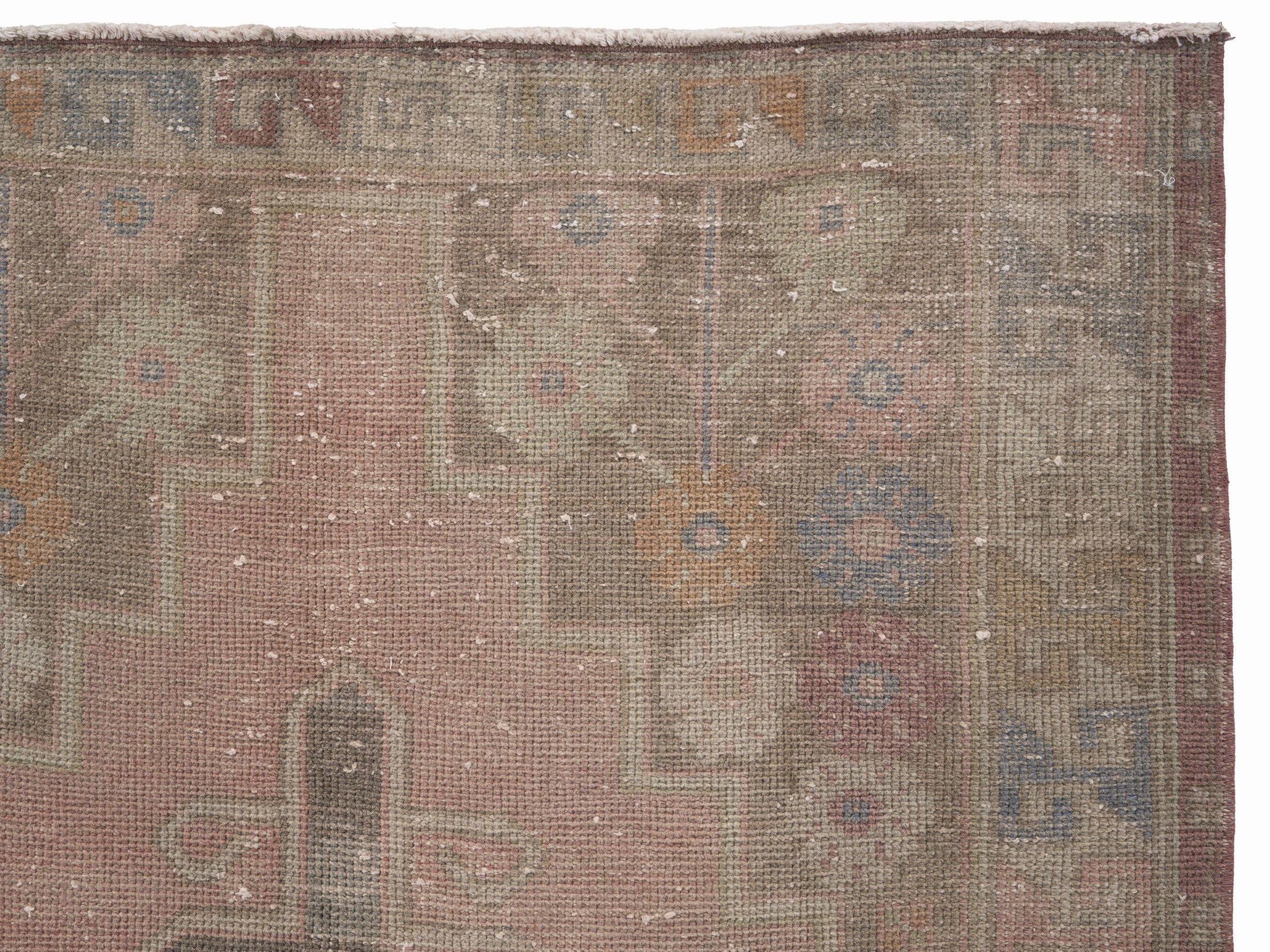 Turkish Anatolian runner rug in dusty rose and greige, view 8 of 10