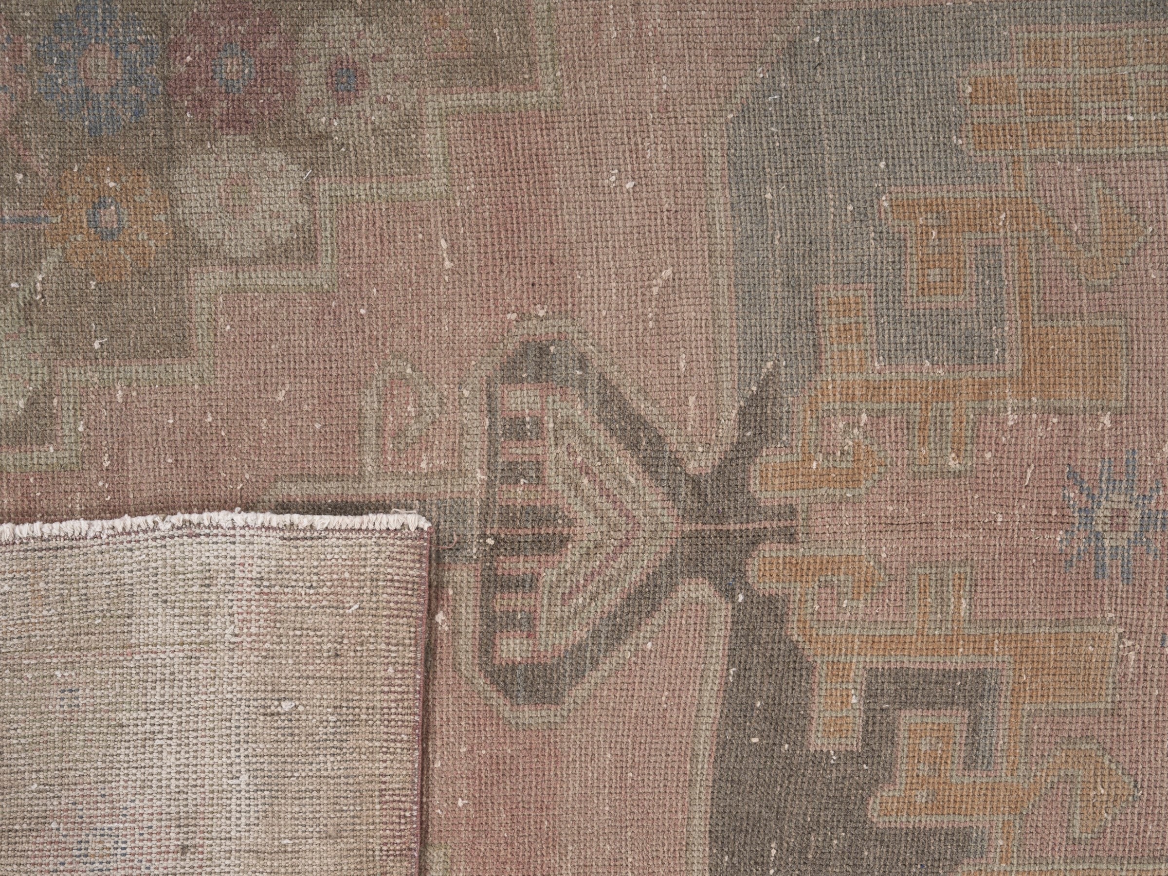 Turkish Anatolian runner rug in dusty rose and greige, view 10 of 10