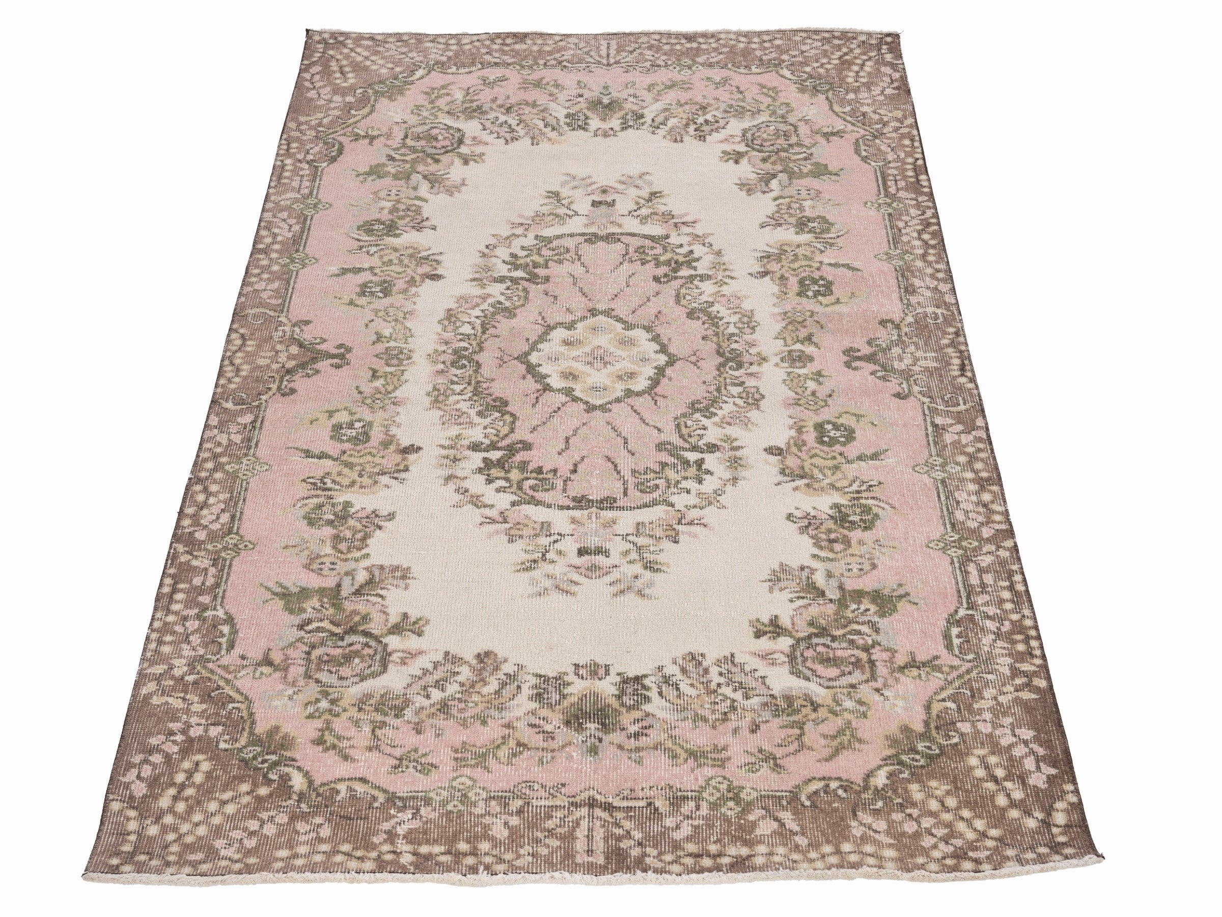 Turkish Isparta area rug in cream and muted pink, view 2 of 10