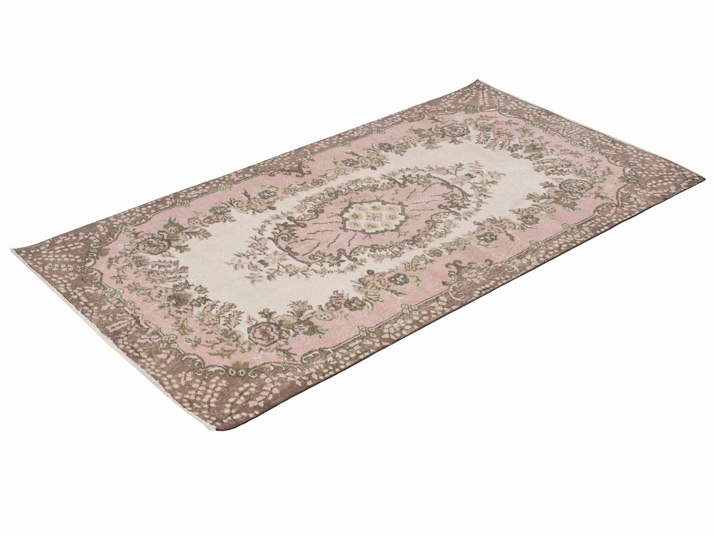 Turkish Isparta area rug in cream and muted pink, view 3 of 10