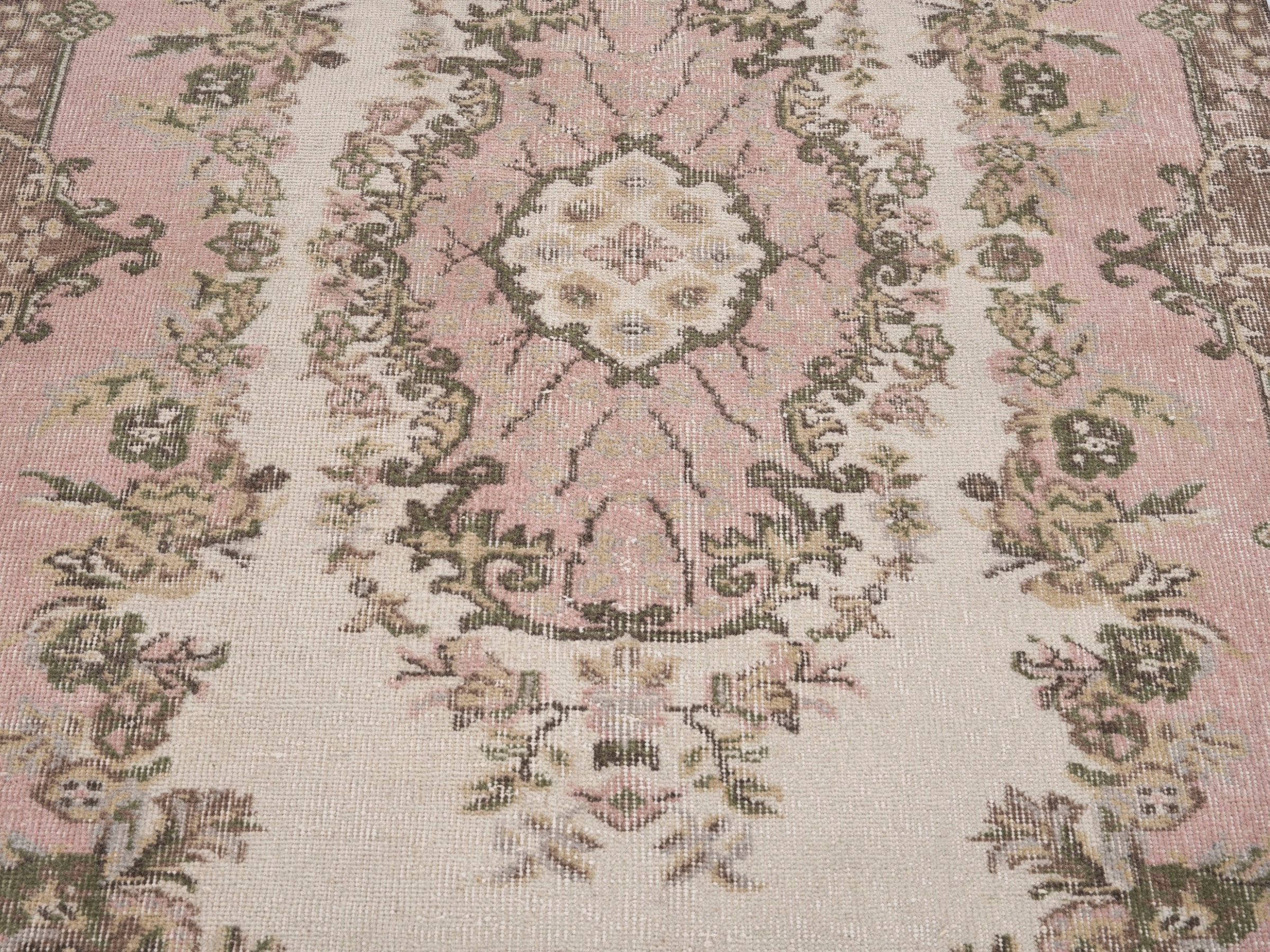 Turkish Isparta area rug in cream and muted pink, view 4 of 10