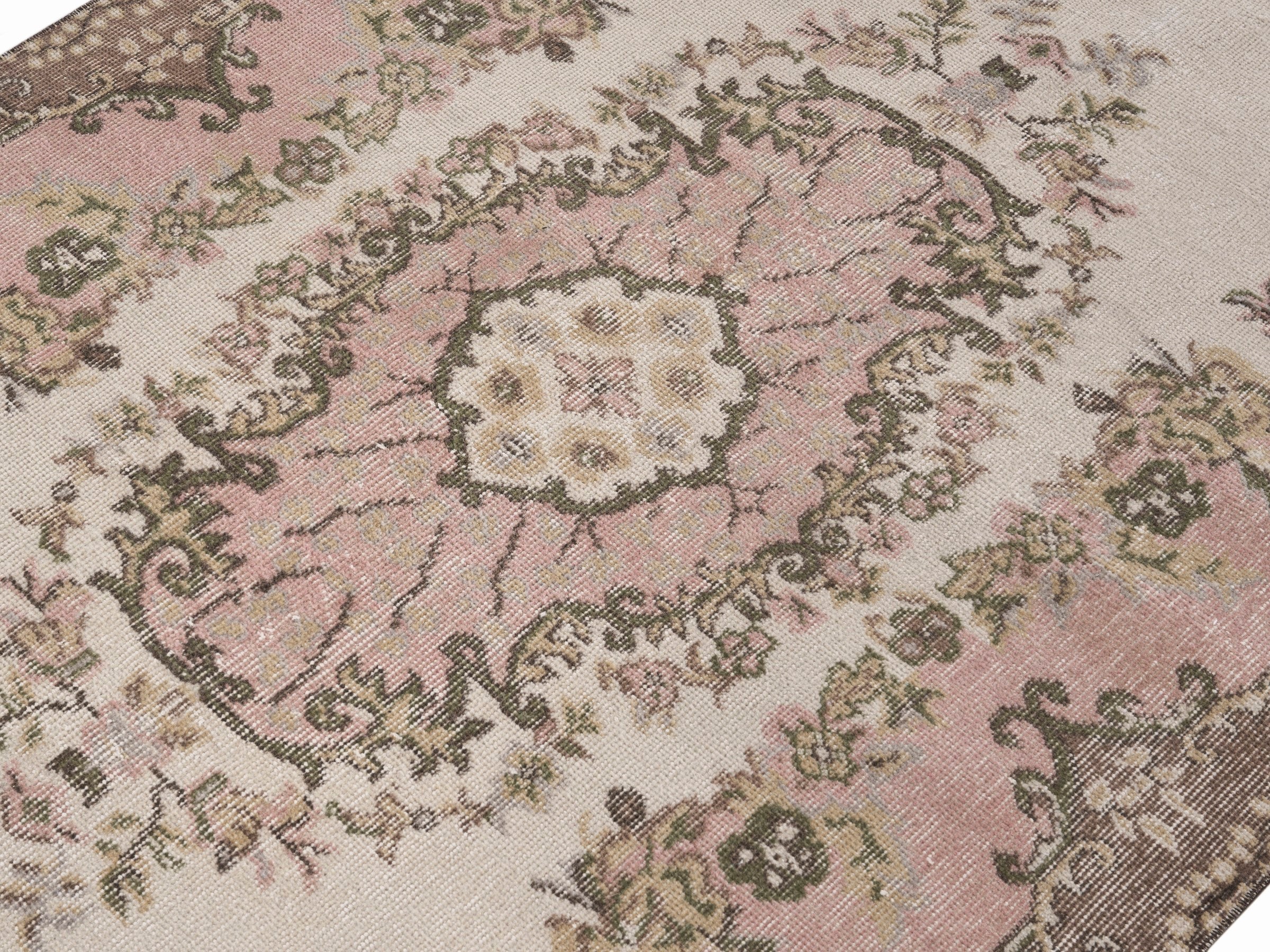 Turkish Isparta area rug in cream and muted pink, view 5 of 10