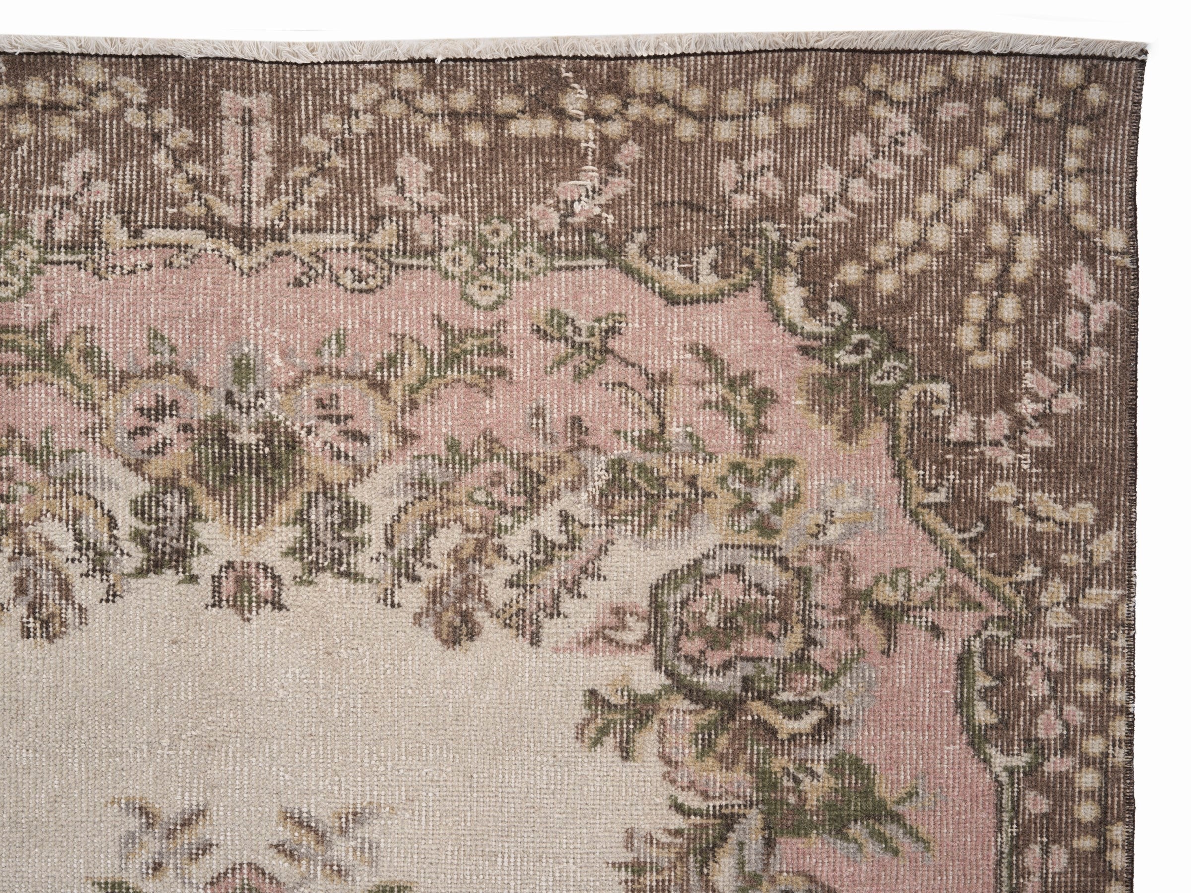 Turkish Isparta area rug in cream and muted pink, view 8 of 10