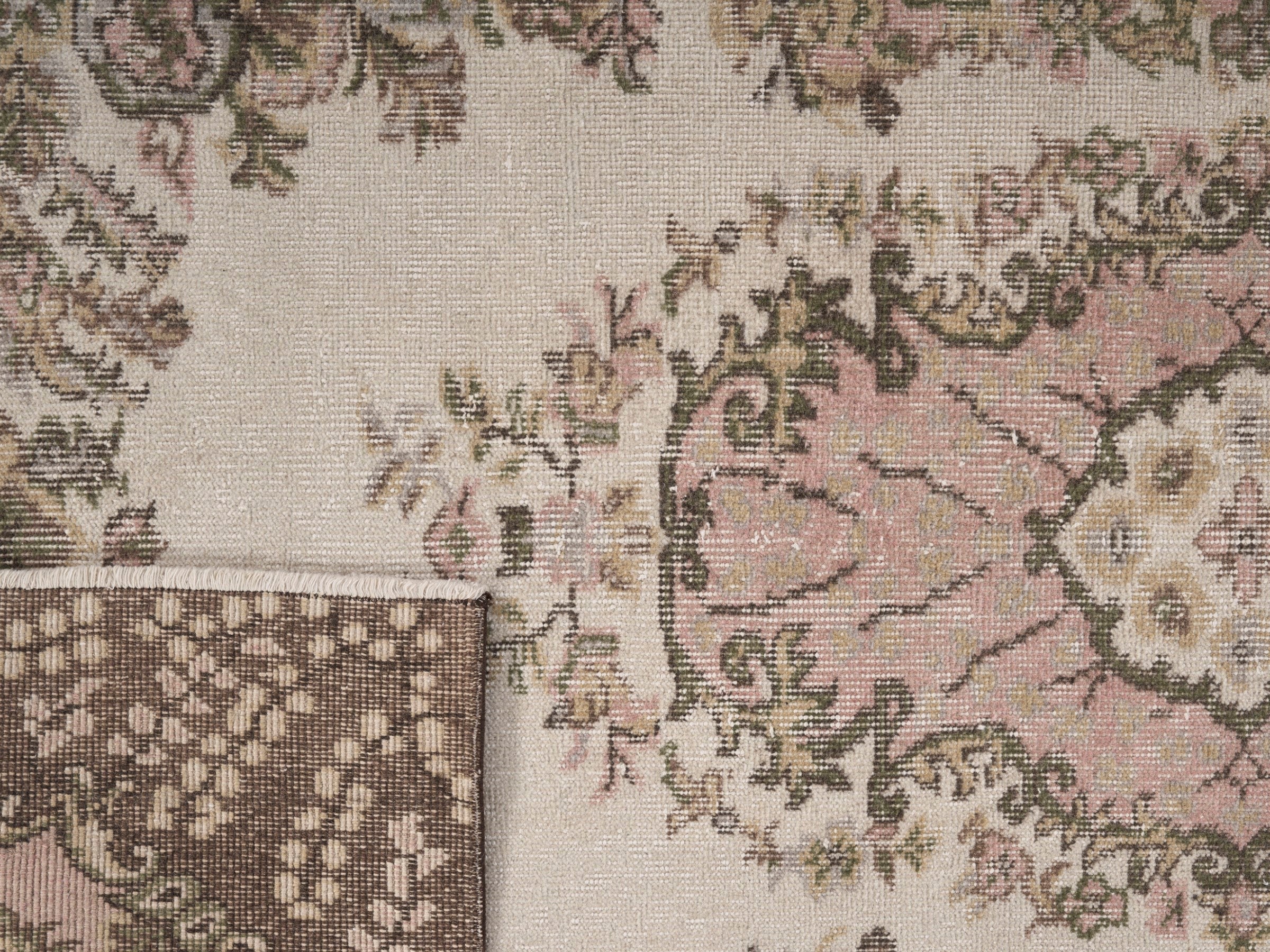 Turkish Isparta area rug in cream and muted pink, view 10 of 10