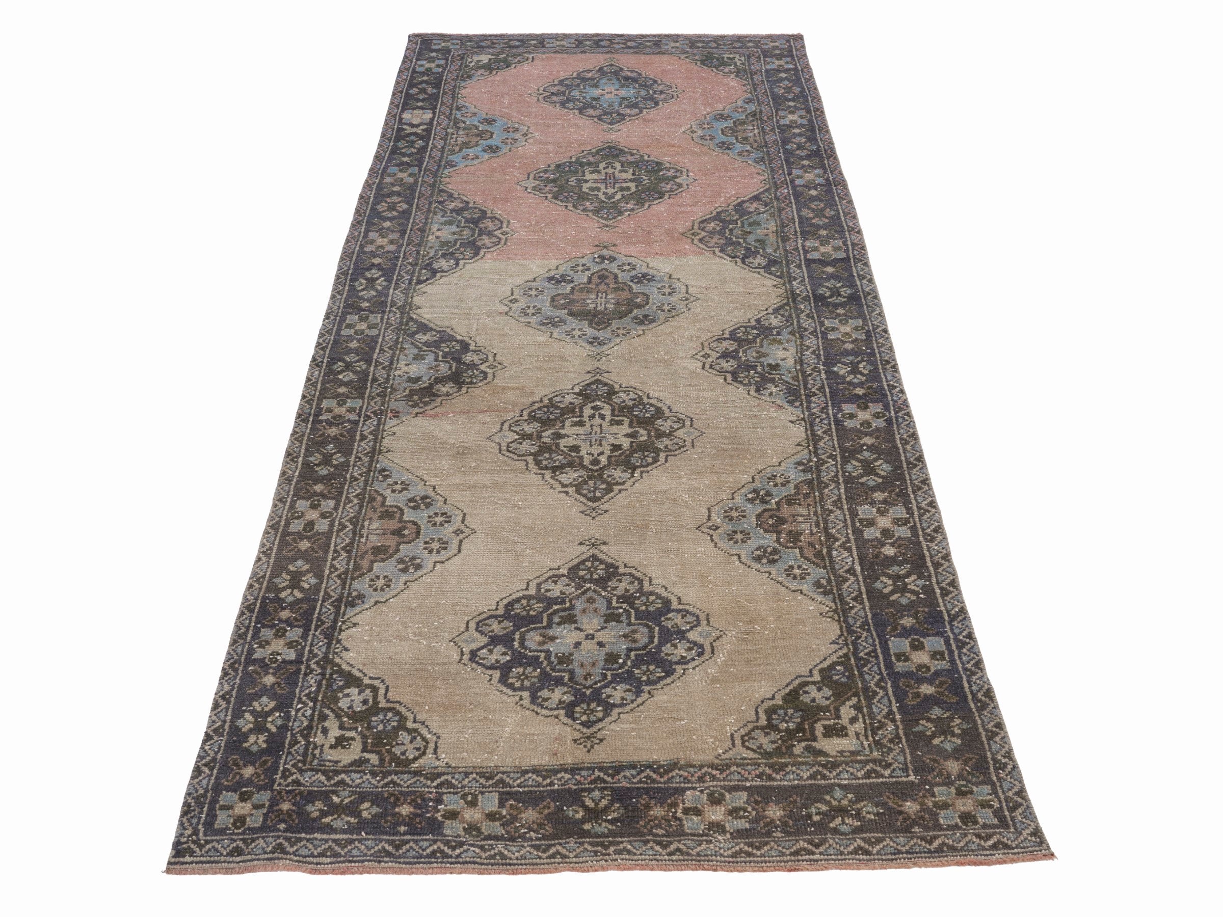 Turkish Anatolian area rug in beige and rose, view 2 of 10