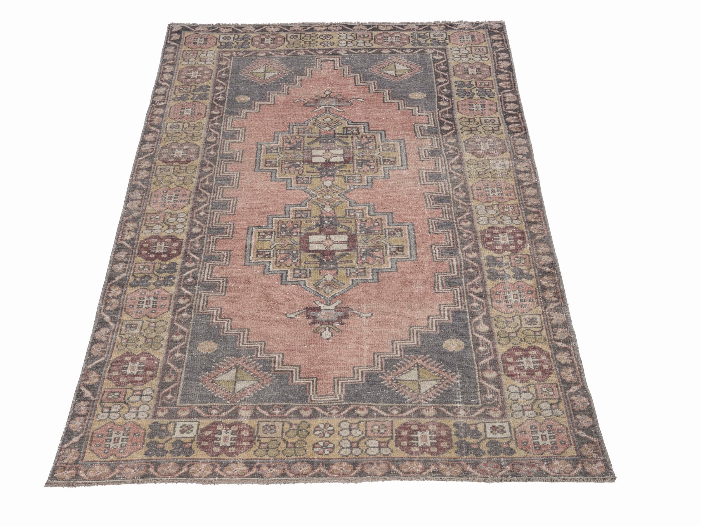 Turkish Anatolian area rug in muted pink and slate, view 2 of 10