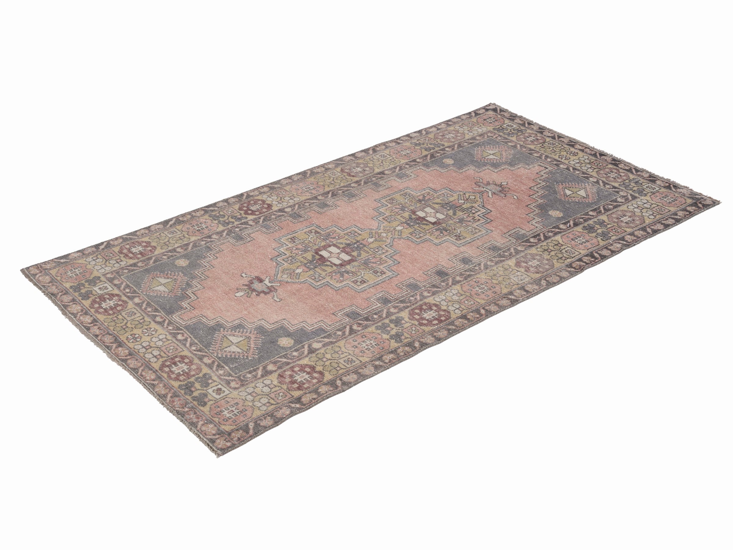 Turkish Anatolian area rug in muted pink and slate, view 3 of 10