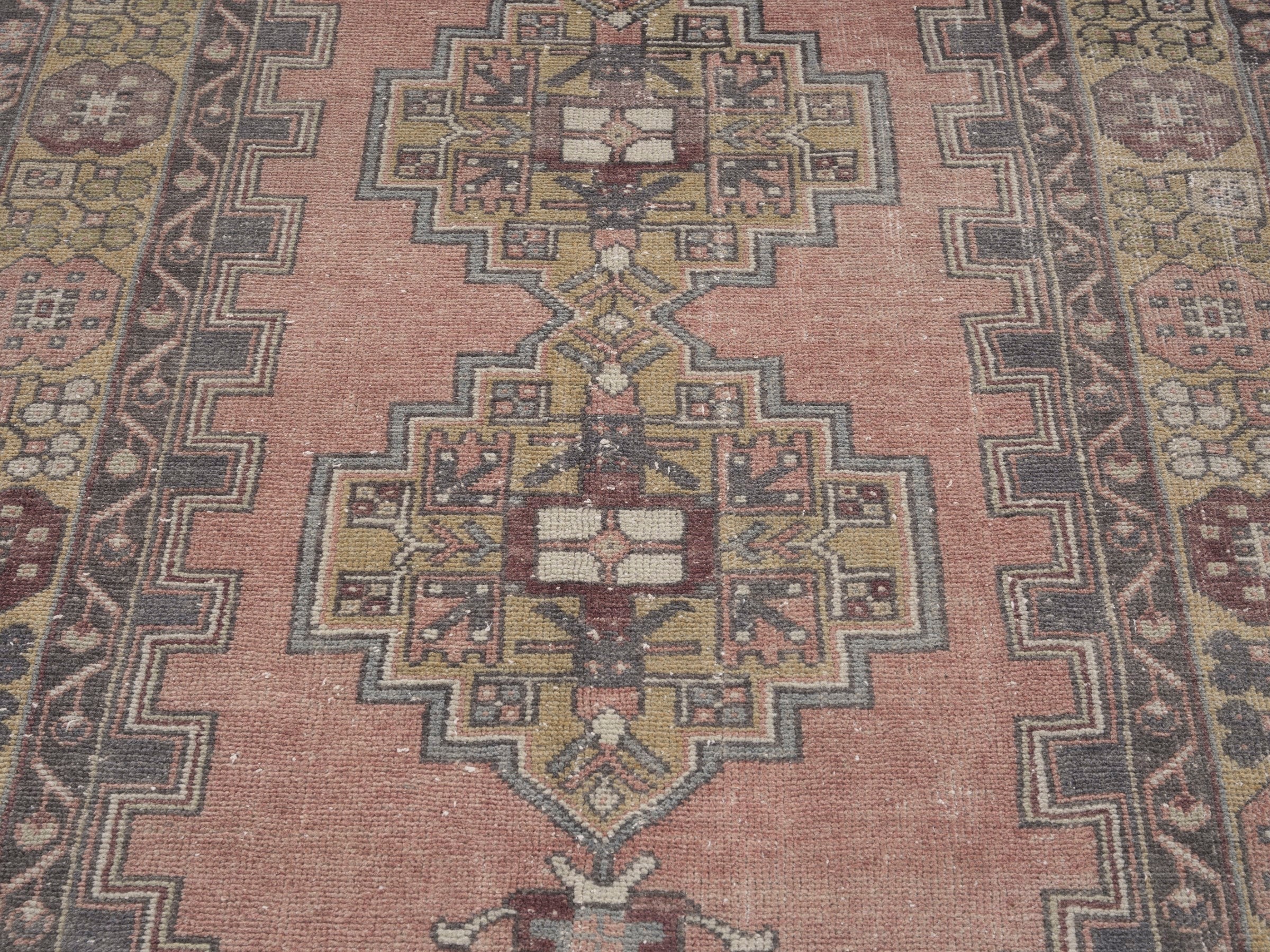 Turkish Anatolian area rug in muted pink and slate, view 4 of 10