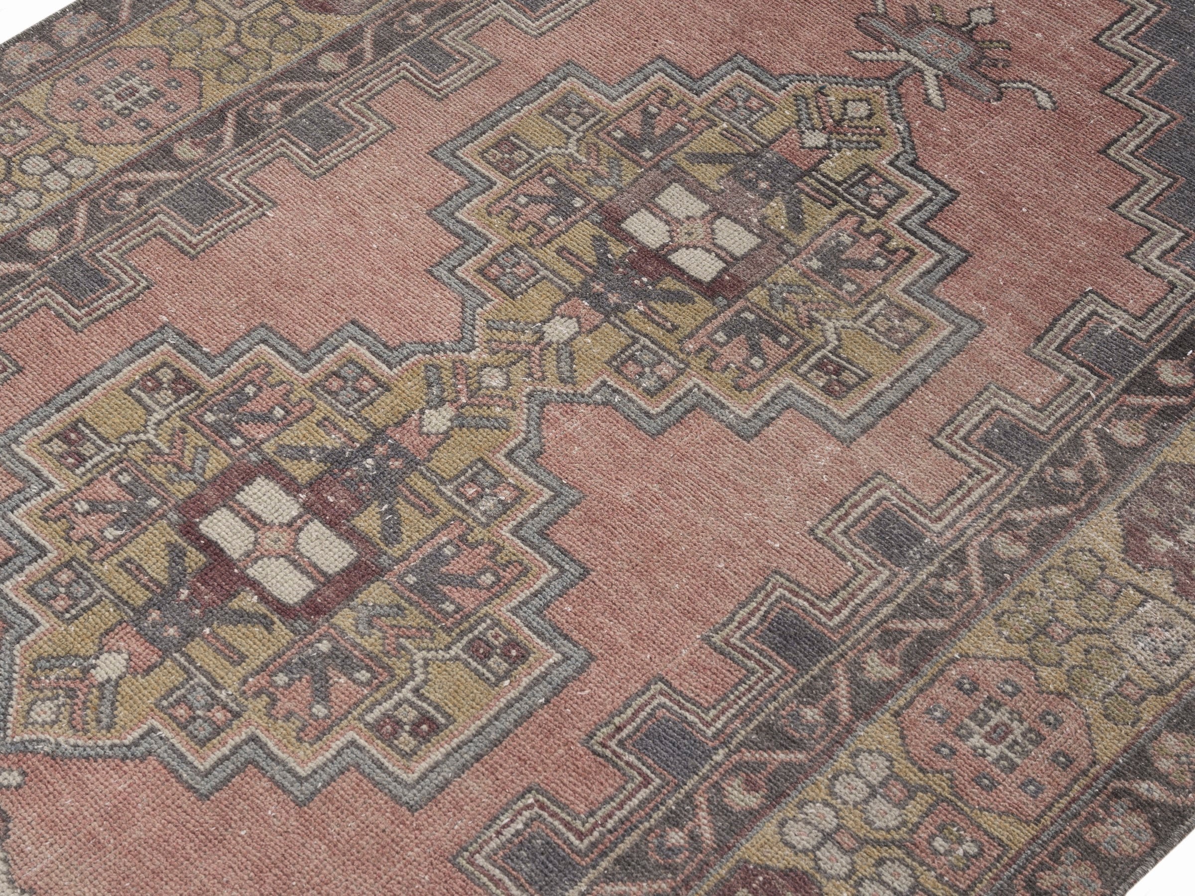 Turkish Anatolian area rug in muted pink and slate, view 5 of 10