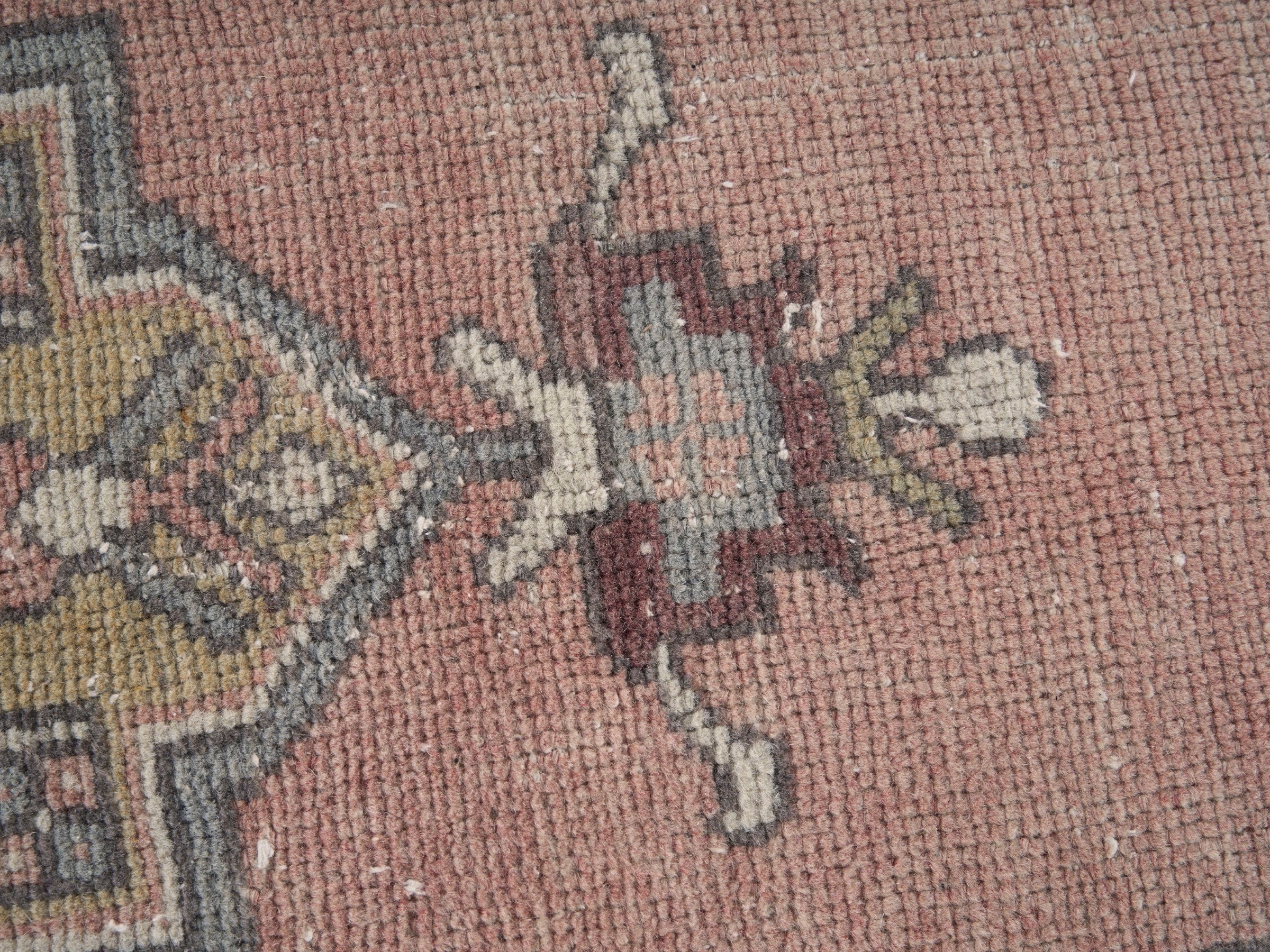 Turkish Anatolian area rug in muted pink and slate, view 7 of 10