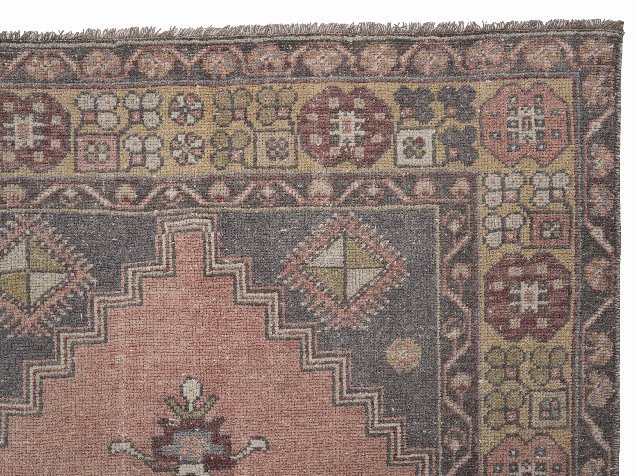 Turkish Anatolian area rug in muted pink and slate, view 8 of 10