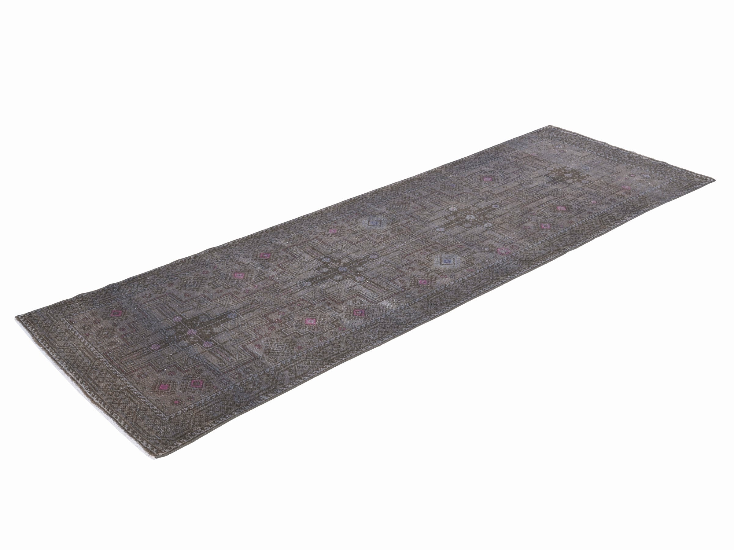 Persian Baluch runner rug in smoke and dusty rose, view 3 of 10