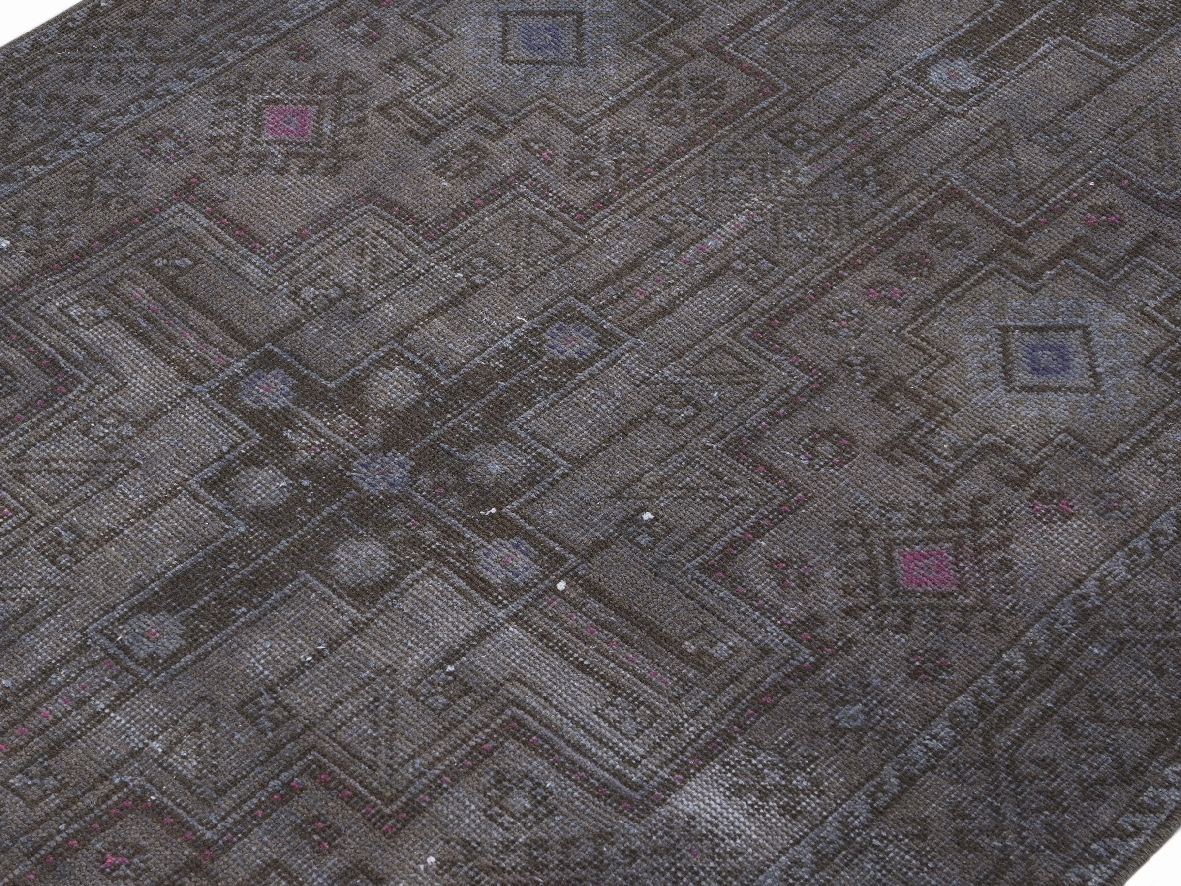 Persian Baluch runner rug in smoke and dusty rose, view 5 of 10