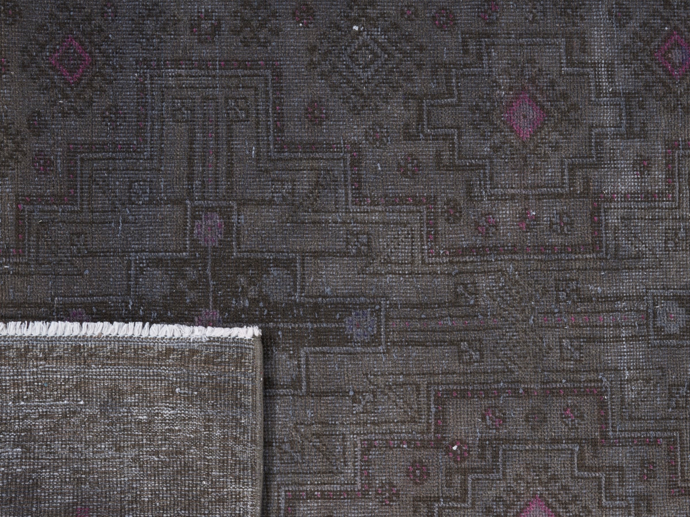 Persian Baluch runner rug in smoke and dusty rose, view 10 of 10