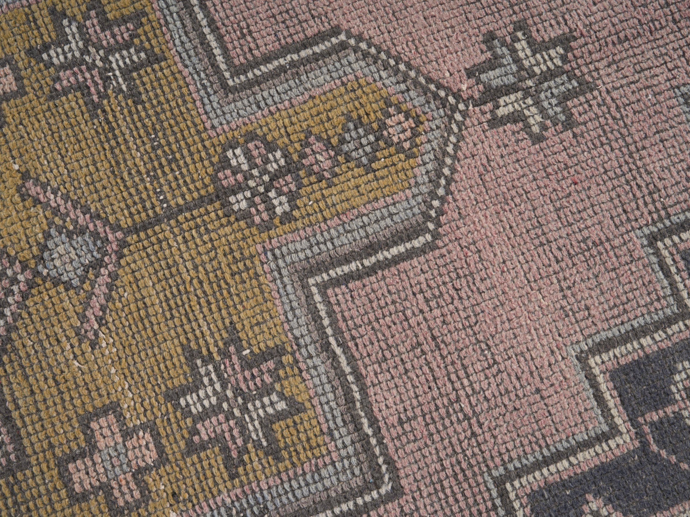 Turkish Anatolian runner rug in muted pink and muted yellow, view 7 of 10