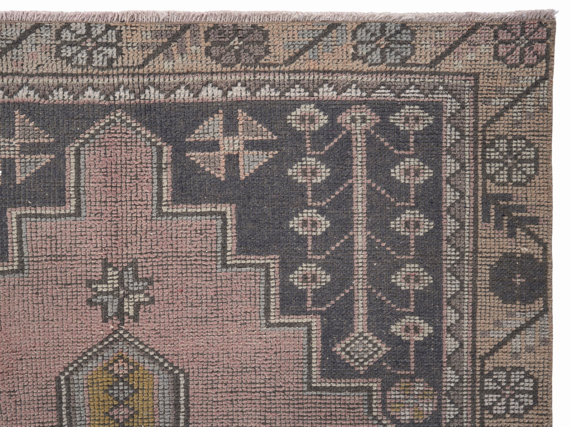 Turkish Anatolian runner rug in muted pink and muted yellow, view 8 of 10