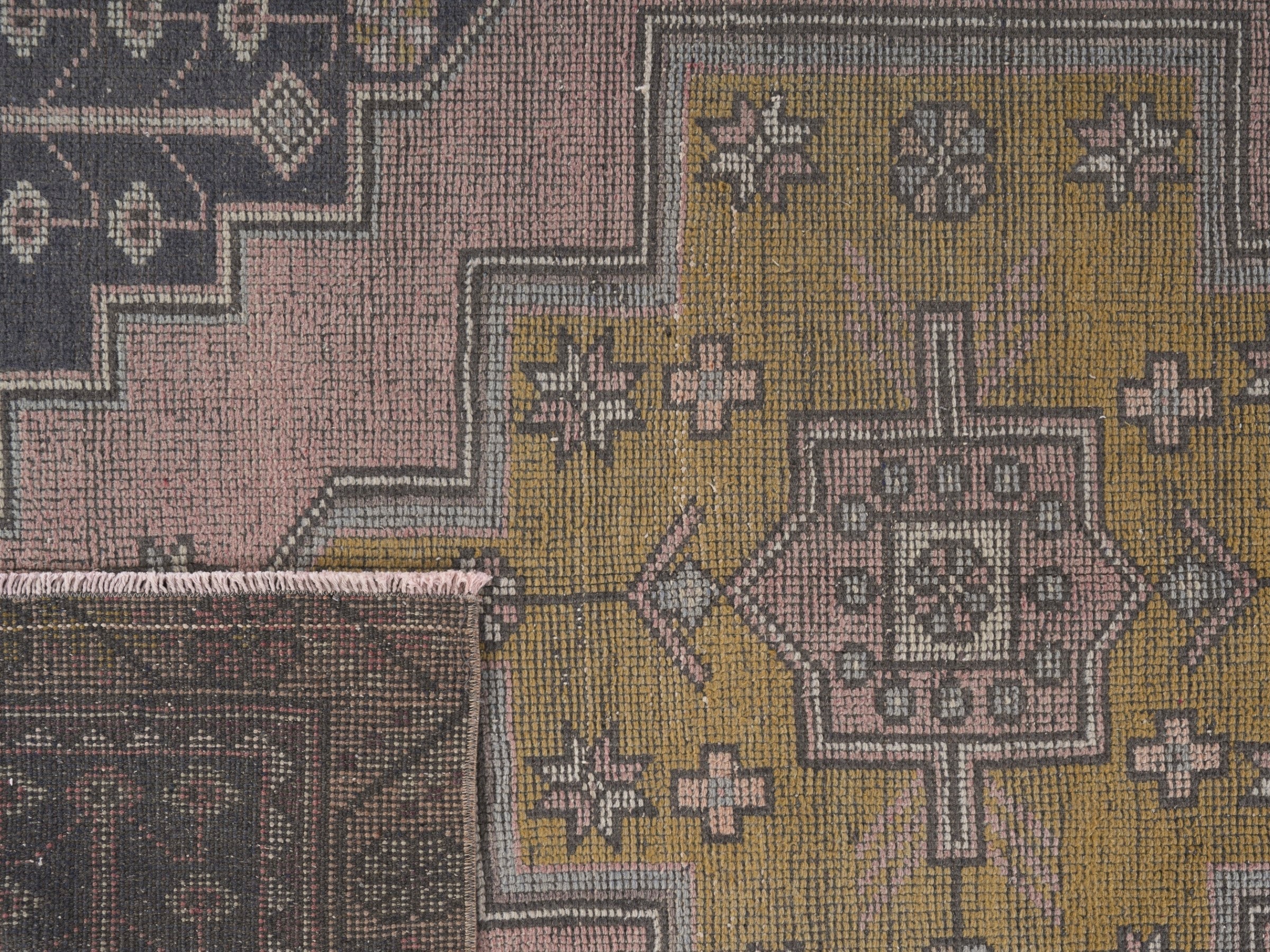 Turkish Anatolian runner rug in muted pink and muted yellow, view 10 of 10