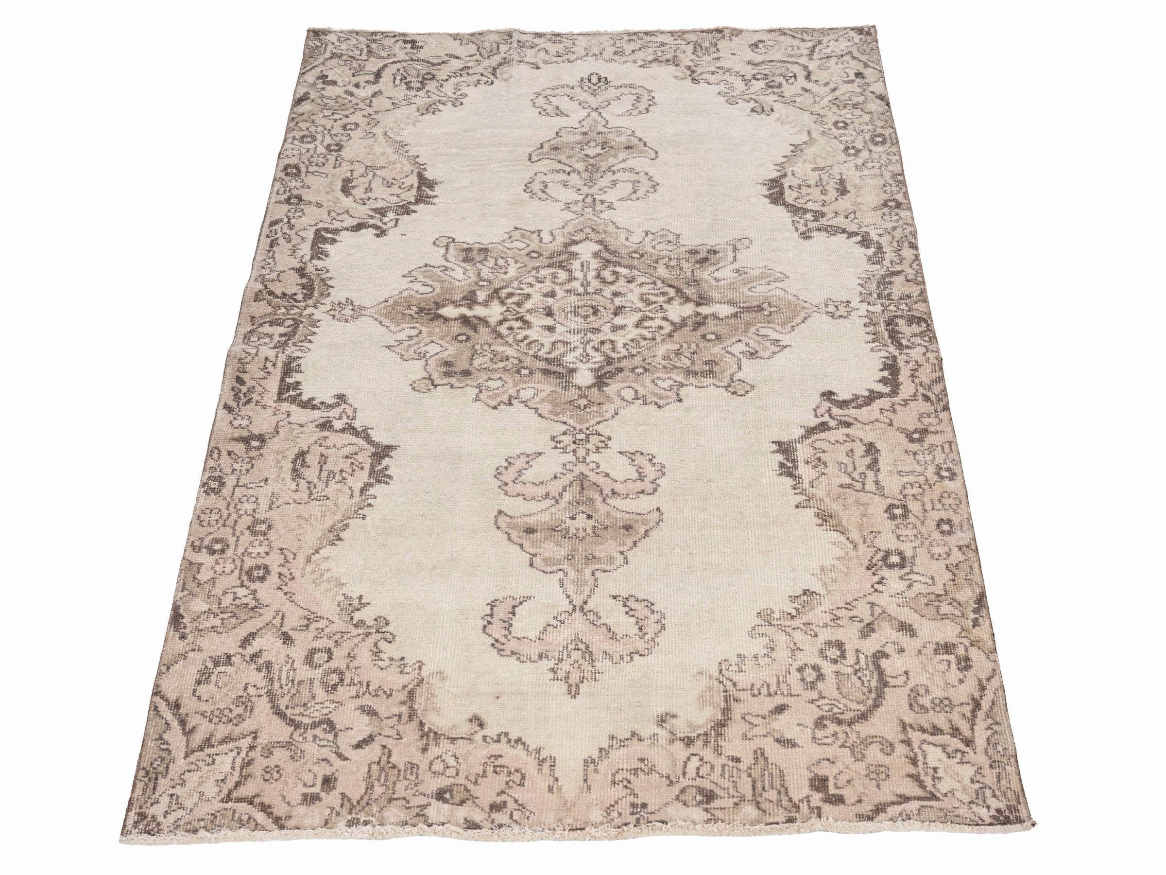 Turkish Isparta area rug in cream and tan, view 2 of 10