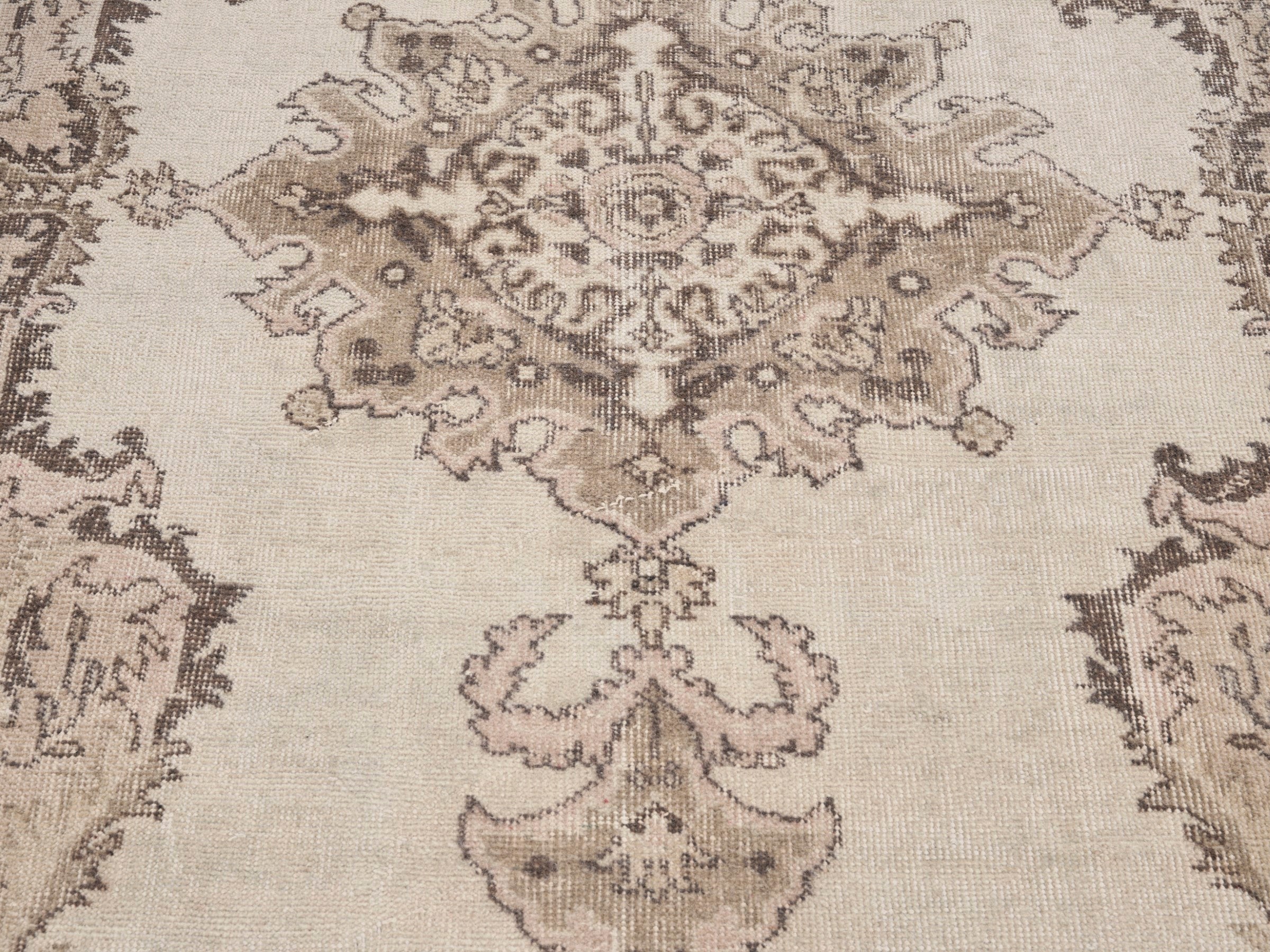Turkish Isparta area rug in cream and tan, view 4 of 10