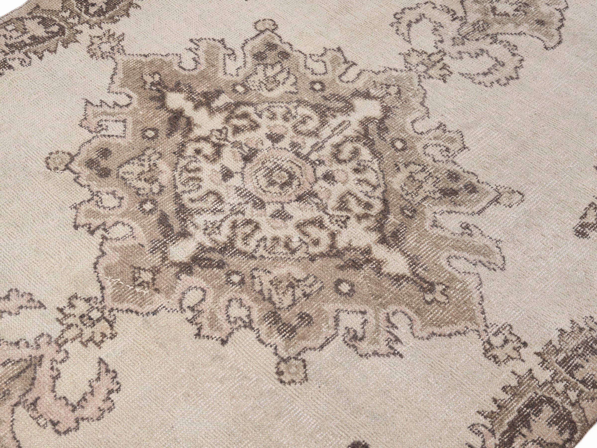 Turkish Isparta area rug in cream and tan, view 5 of 10
