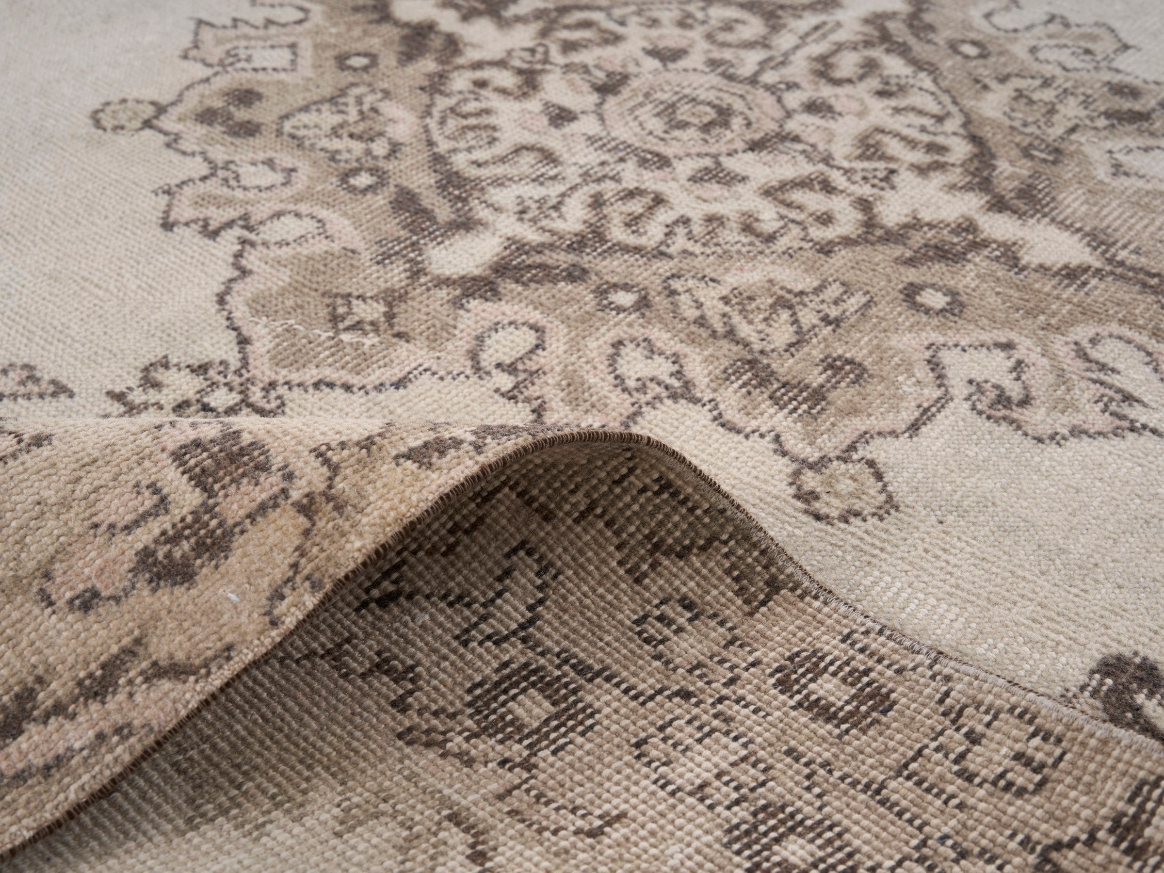 Turkish Isparta area rug in cream and tan, view 9 of 10