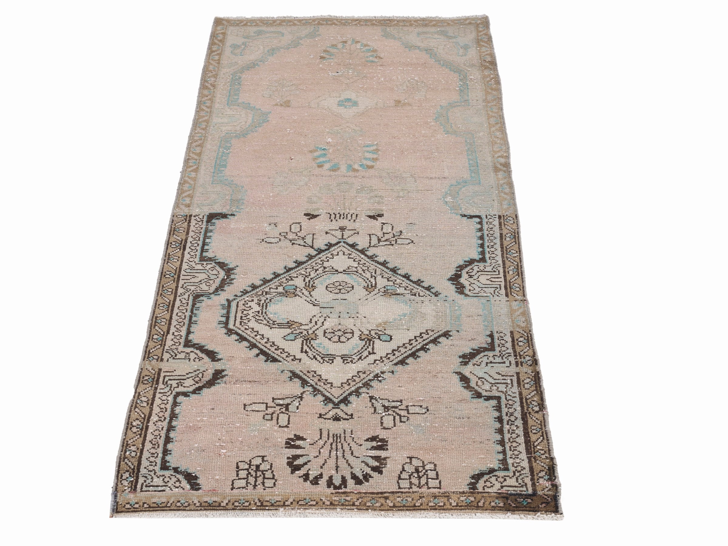 Persian Hamedan runner rug in muted pink and smoke, view 2 of 10