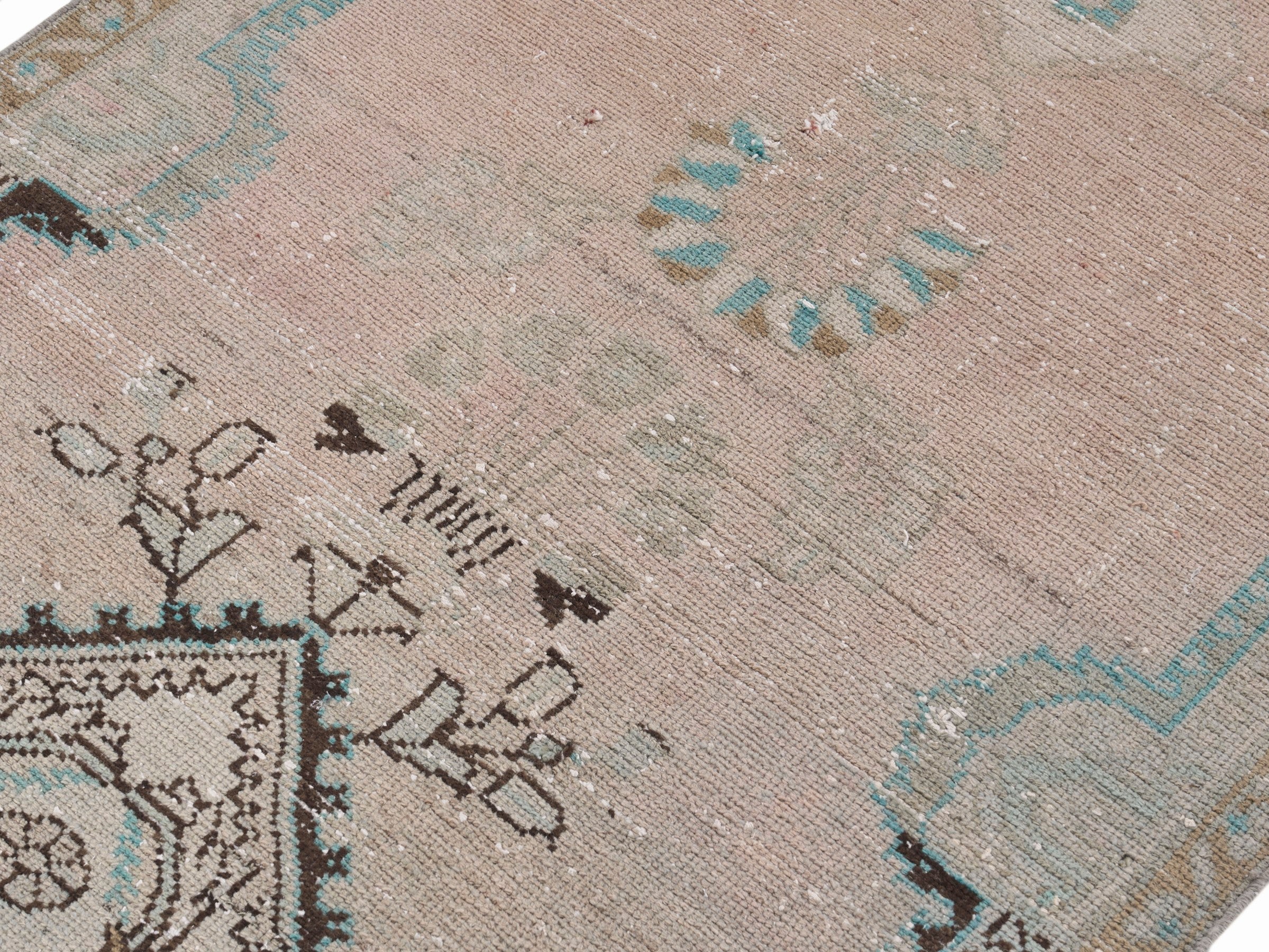 Persian Hamedan runner rug in muted pink and smoke, view 5 of 10