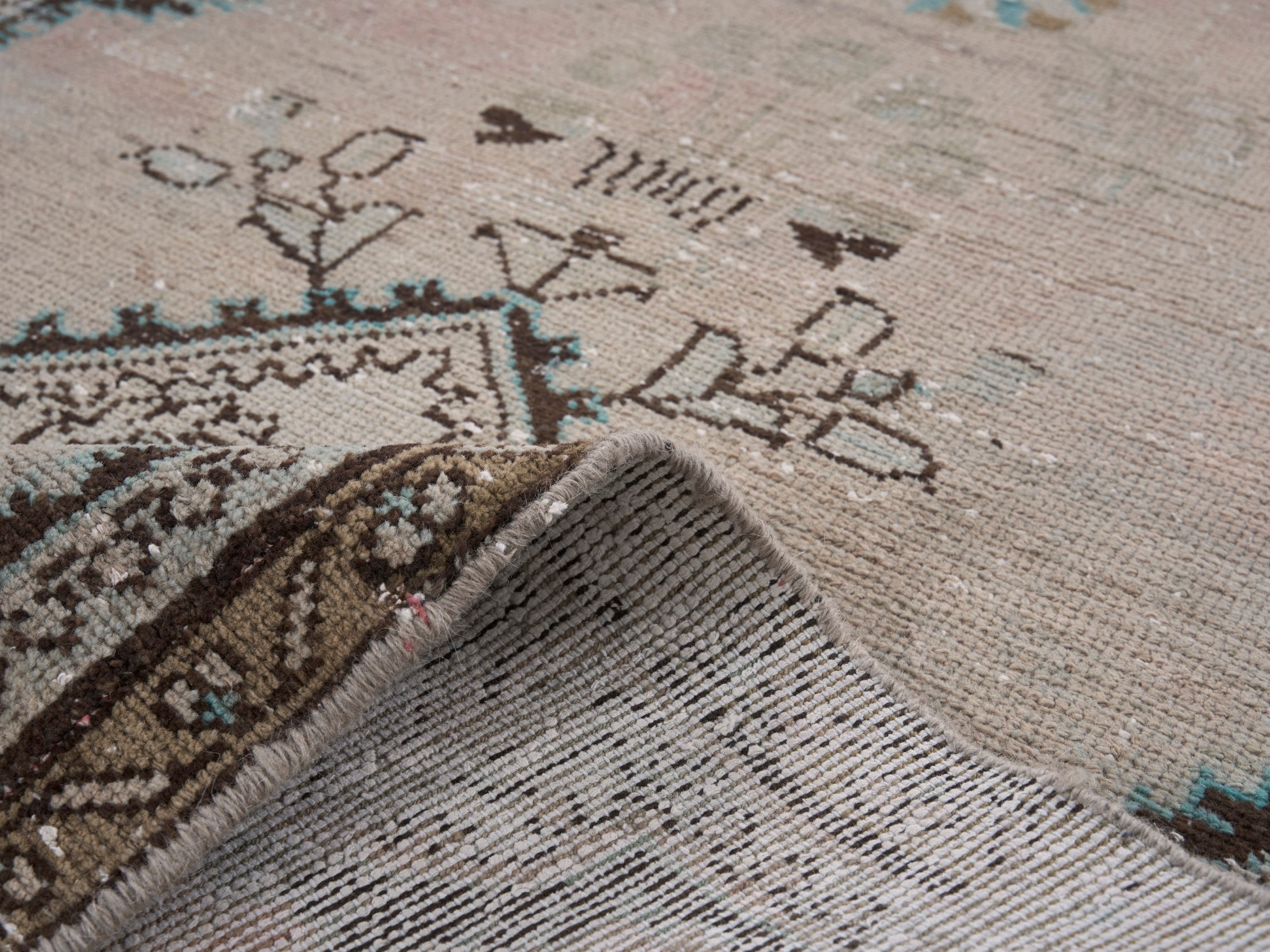 Persian Hamedan runner rug in muted pink and smoke, view 9 of 10