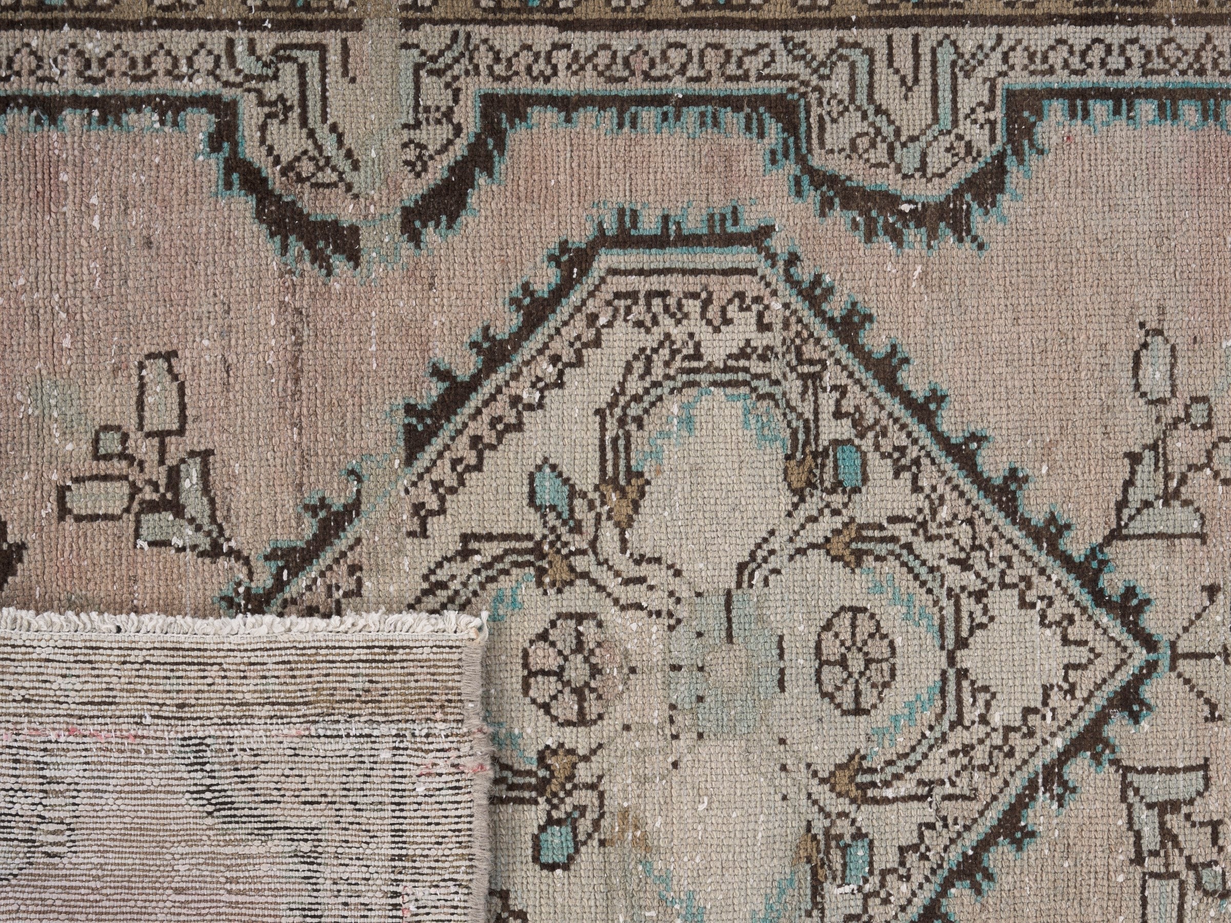 Persian Hamedan runner rug in muted pink and smoke, view 10 of 10