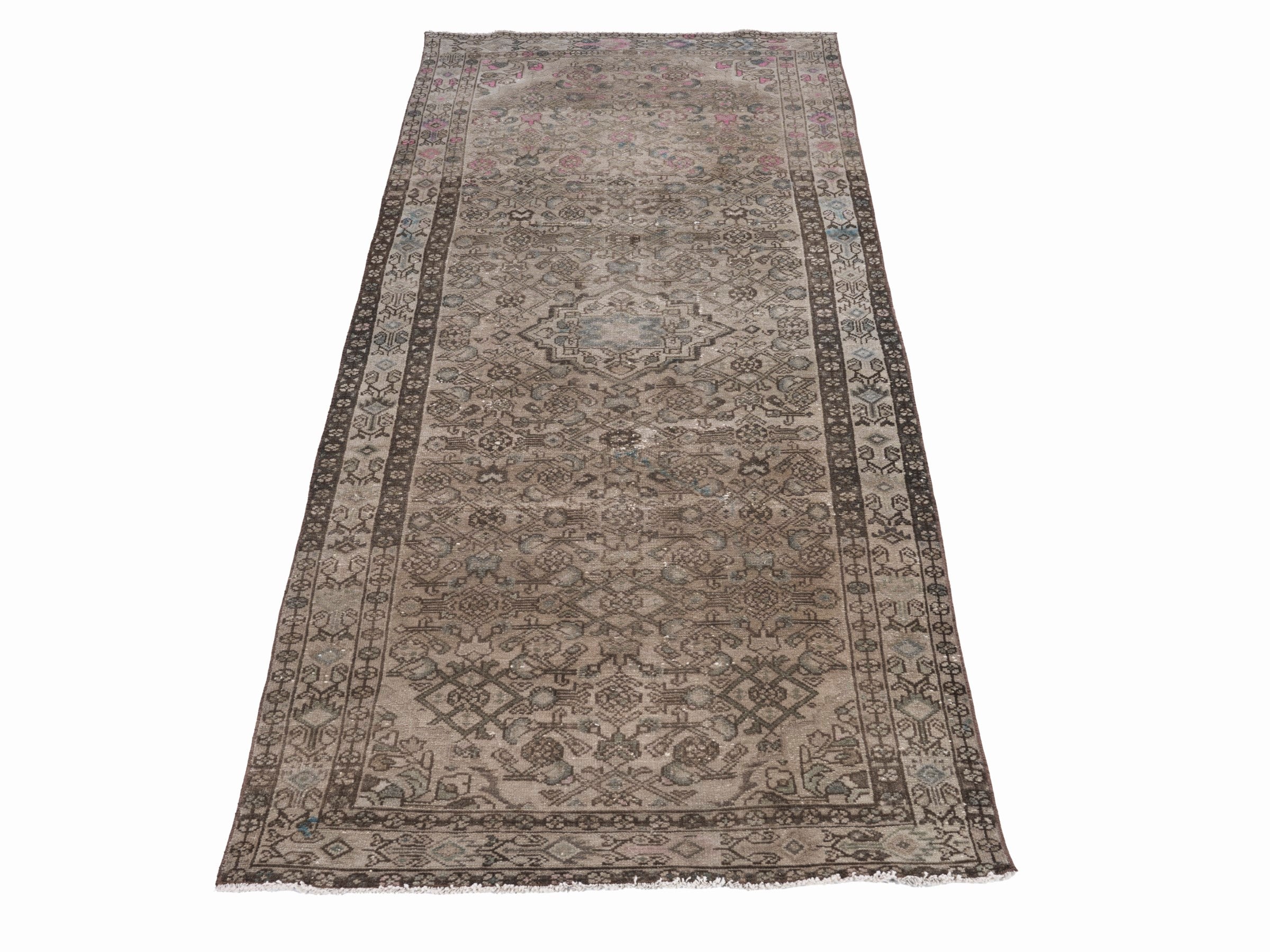 Persian Hamedan runner rug in taupe and greige, view 2 of 10