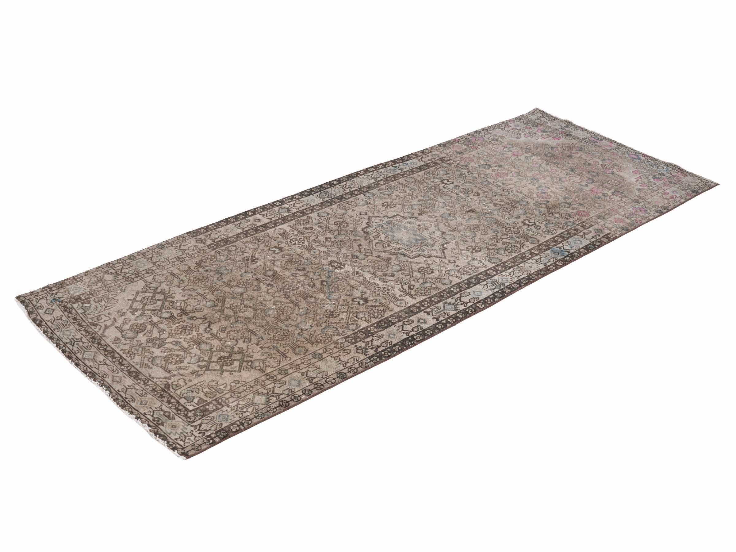 Persian Hamedan runner rug in taupe and greige, view 3 of 10