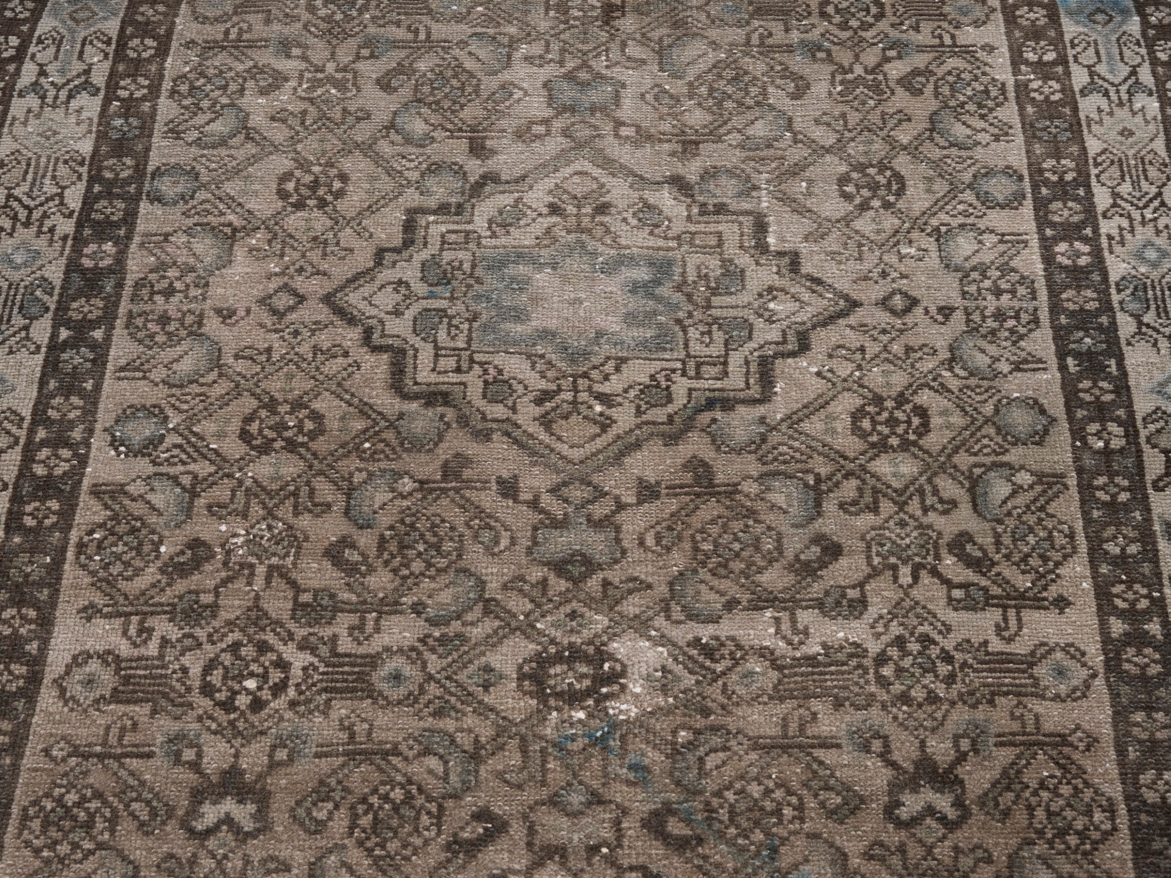Persian Hamedan runner rug in taupe and greige, view 4 of 10