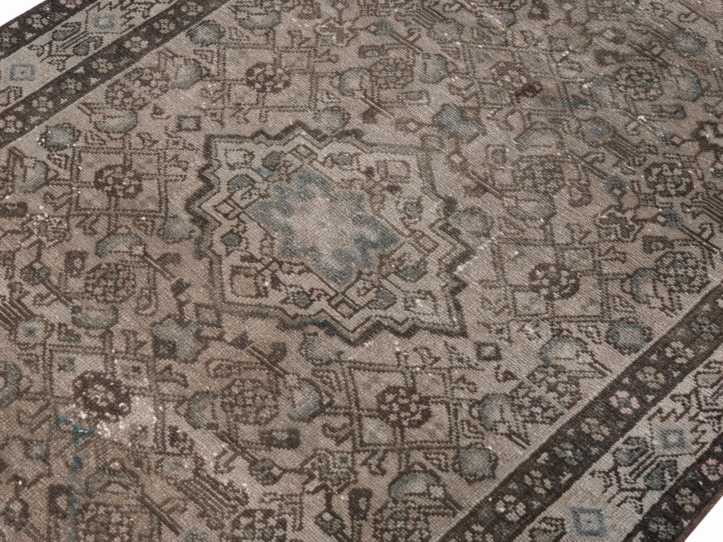 Persian Hamedan runner rug in taupe and greige, view 5 of 10