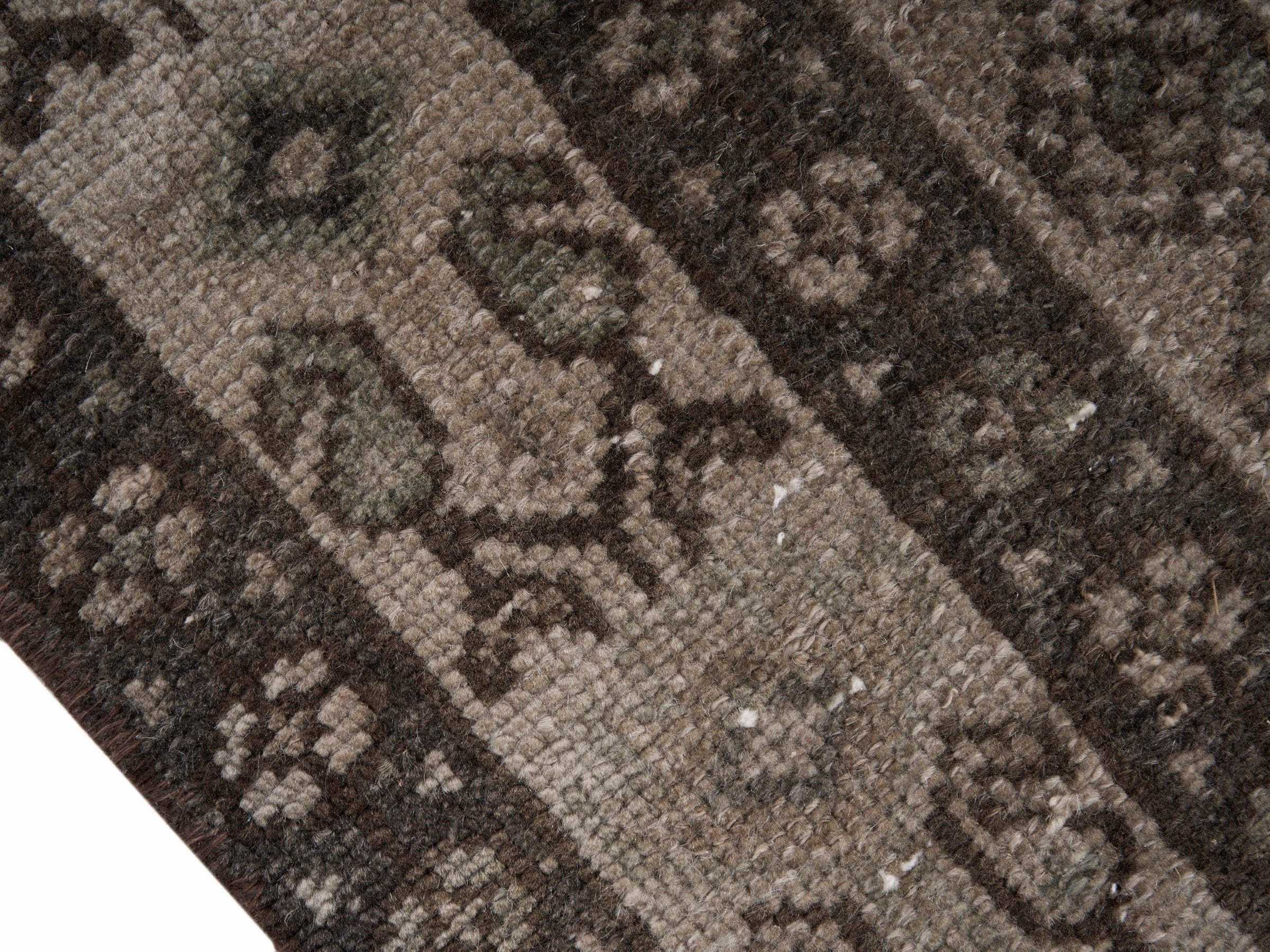 Persian Hamedan runner rug in taupe and greige, view 6 of 10