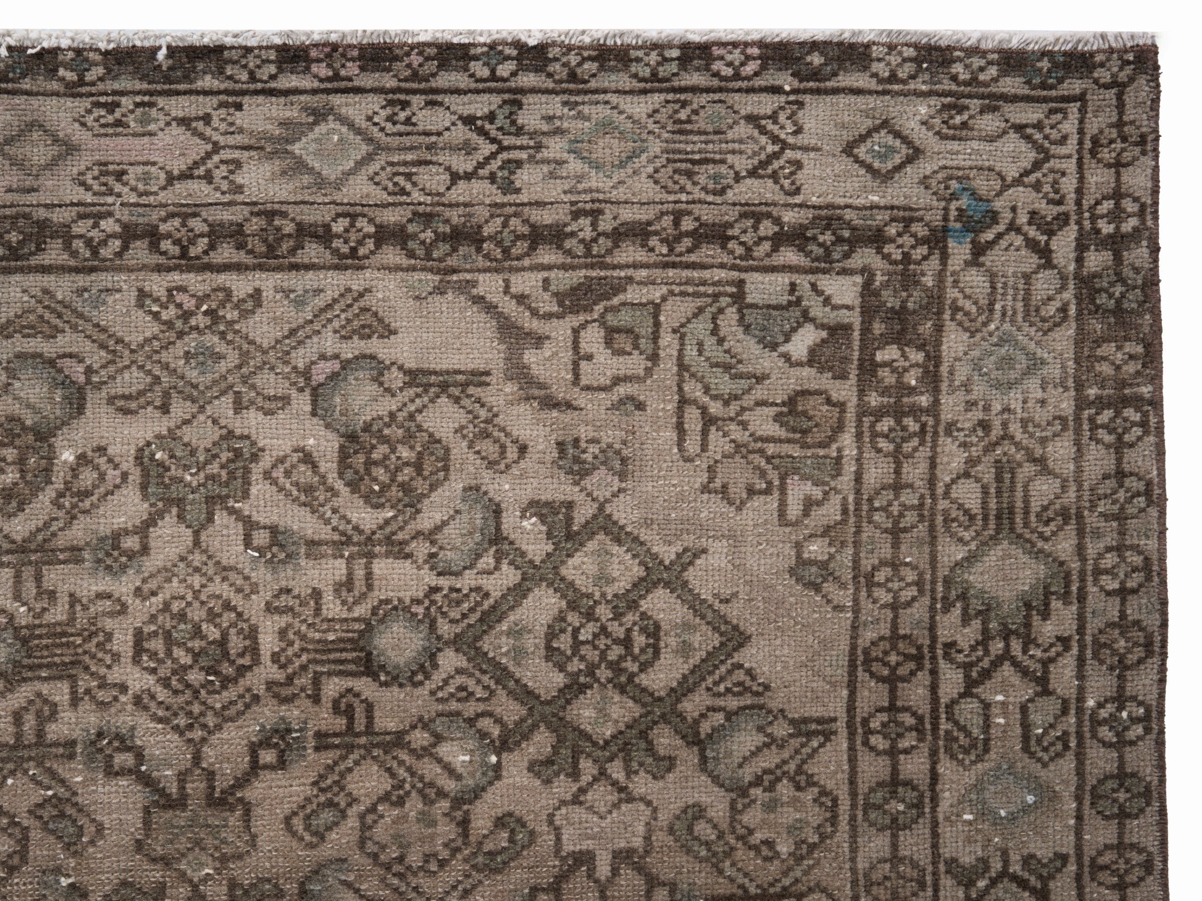 Persian Hamedan runner rug in taupe and greige, view 8 of 10