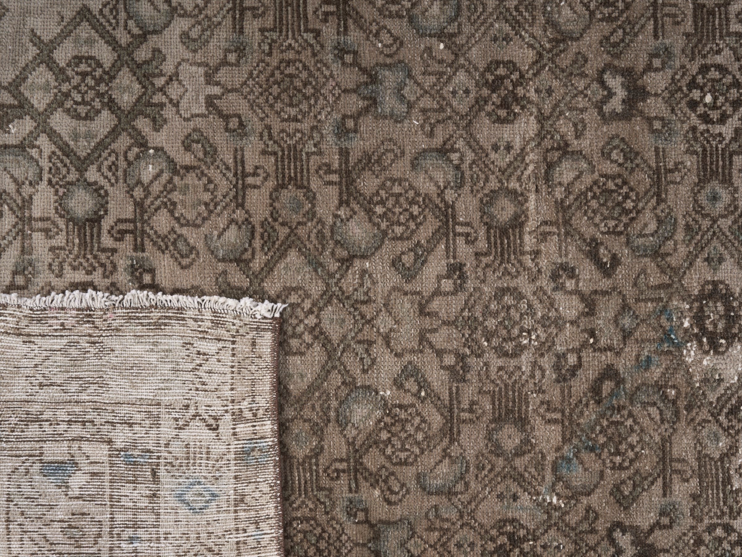 Persian Hamedan runner rug in taupe and greige, view 10 of 10