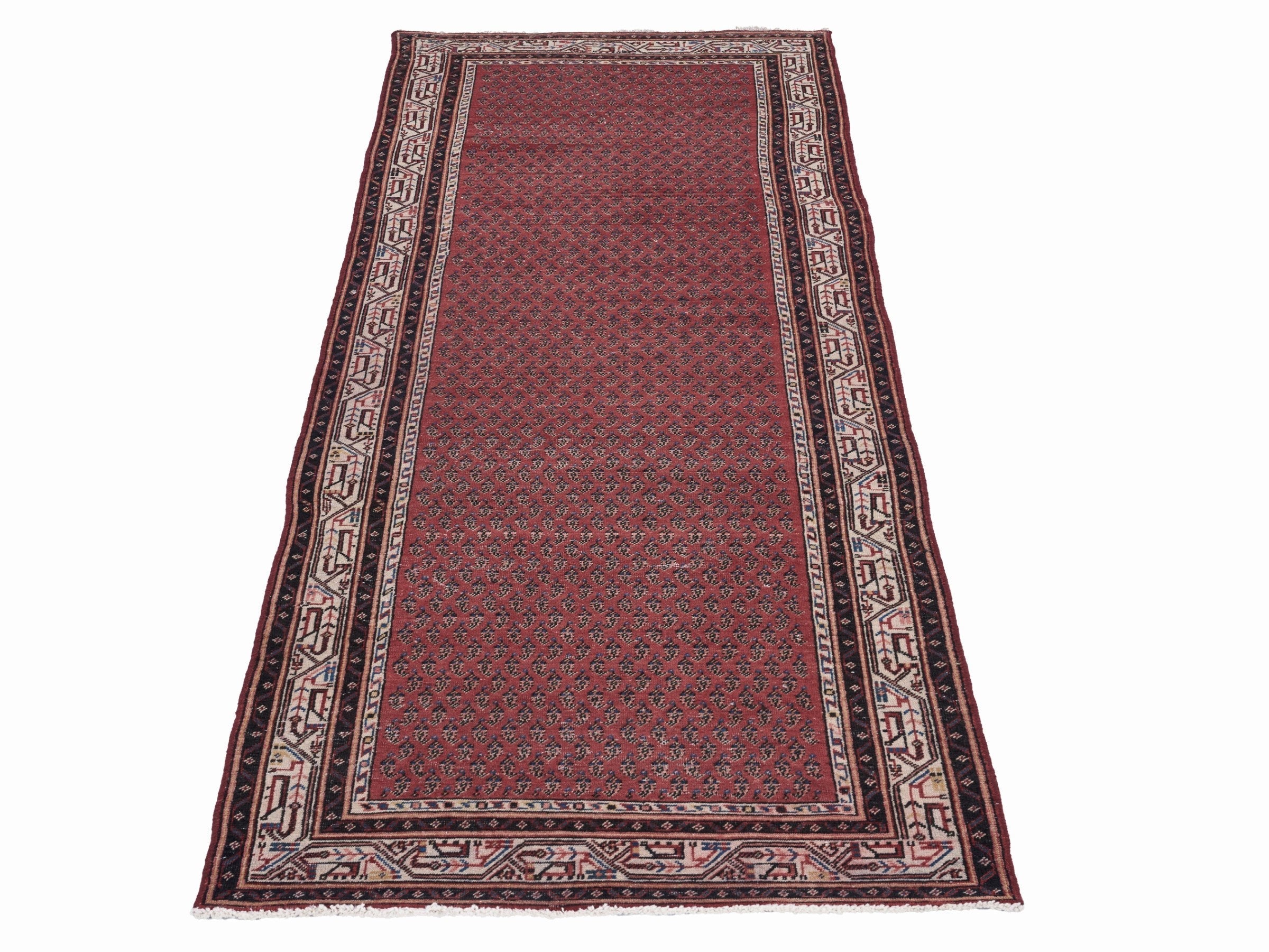 Persian Arak runner rug in burgundy and cream, view 2 of 10