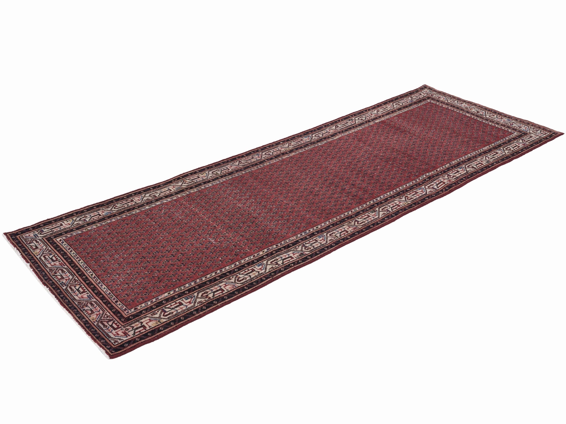 Persian Arak runner rug in burgundy and cream, view 3 of 10