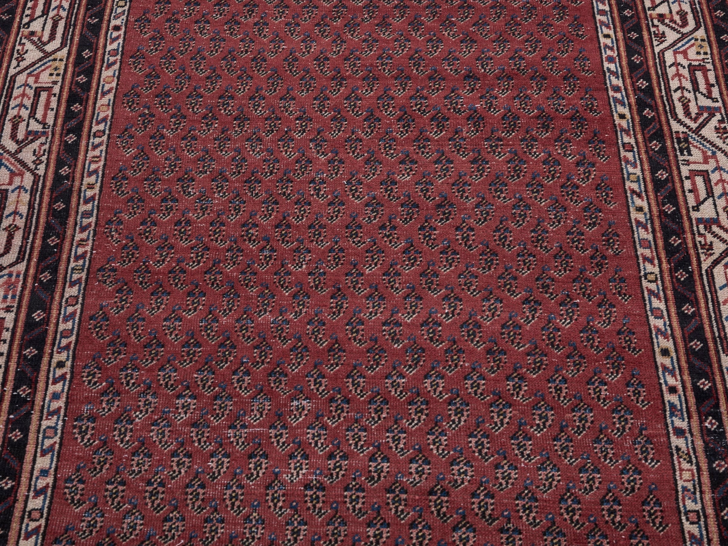 Persian Arak runner rug in burgundy and cream, view 4 of 10