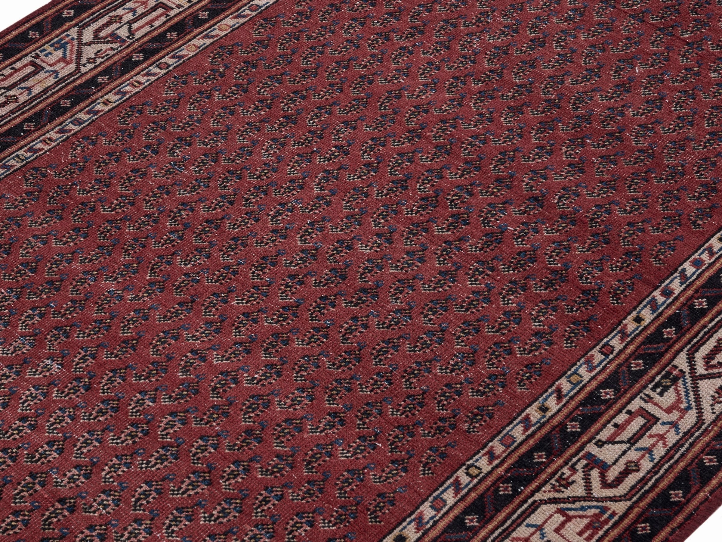 Persian Arak runner rug in burgundy and cream, view 5 of 10