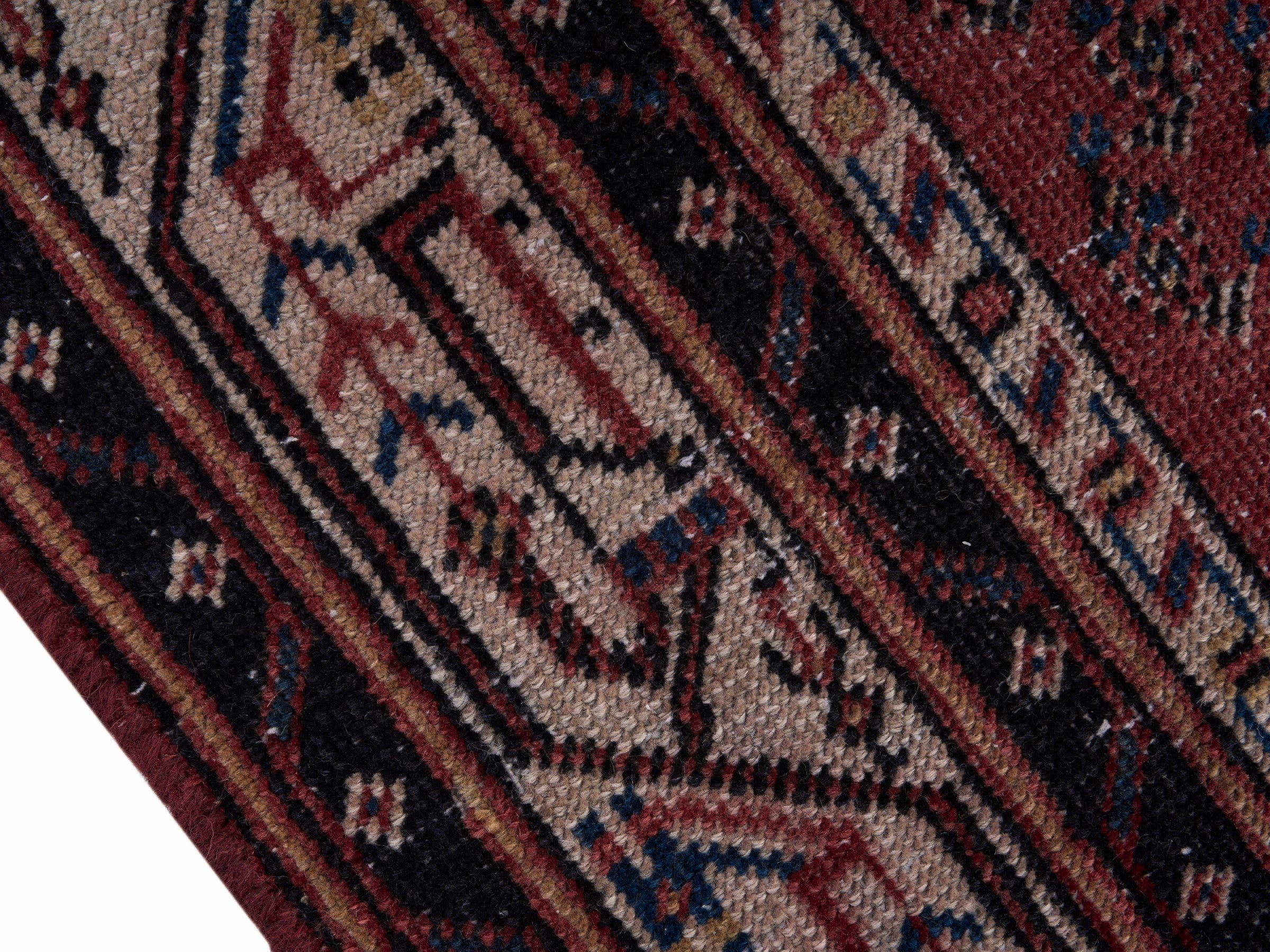 Persian Arak runner rug in burgundy and cream, view 6 of 10