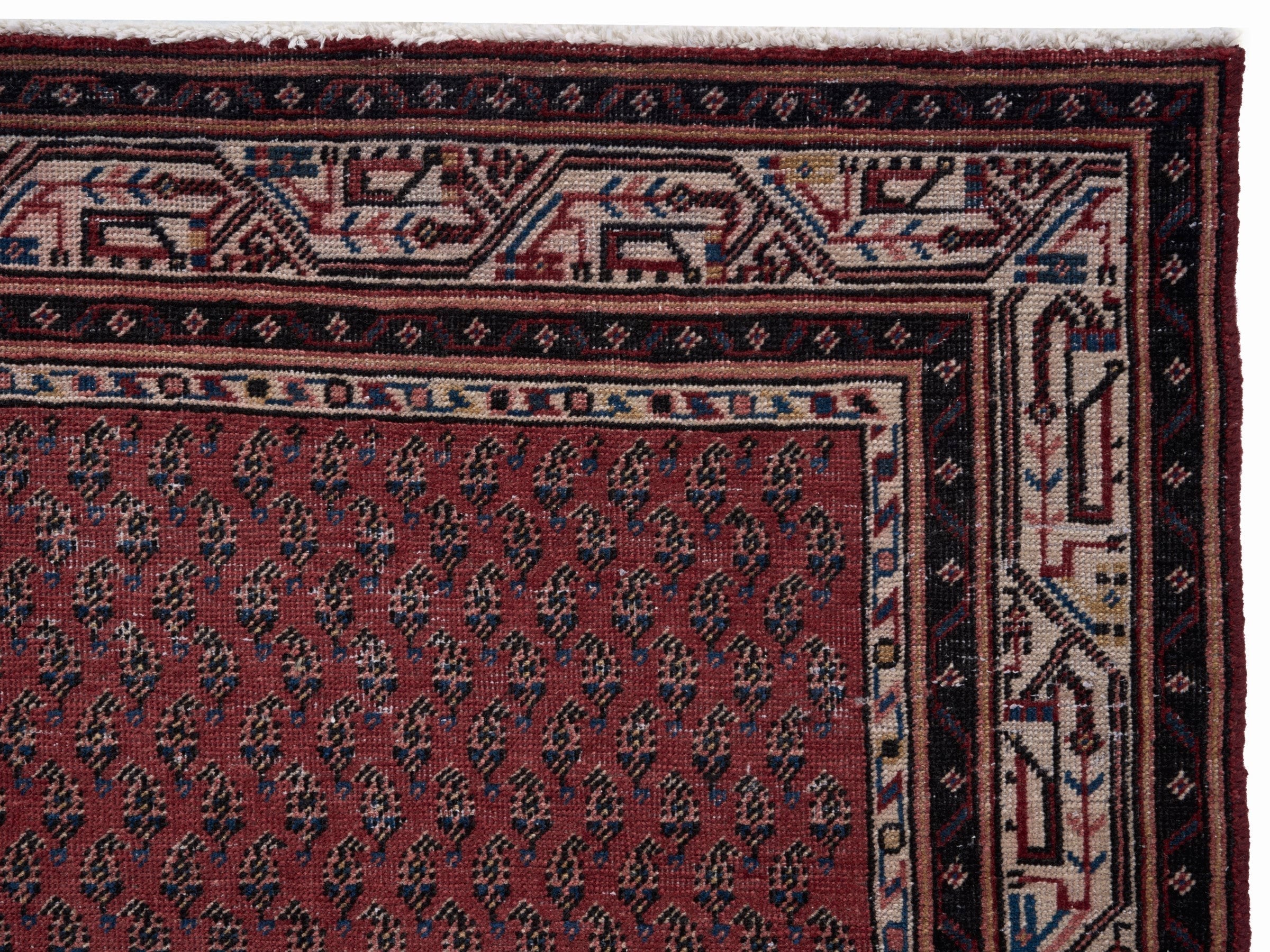 Persian Arak runner rug in burgundy and cream, view 8 of 10